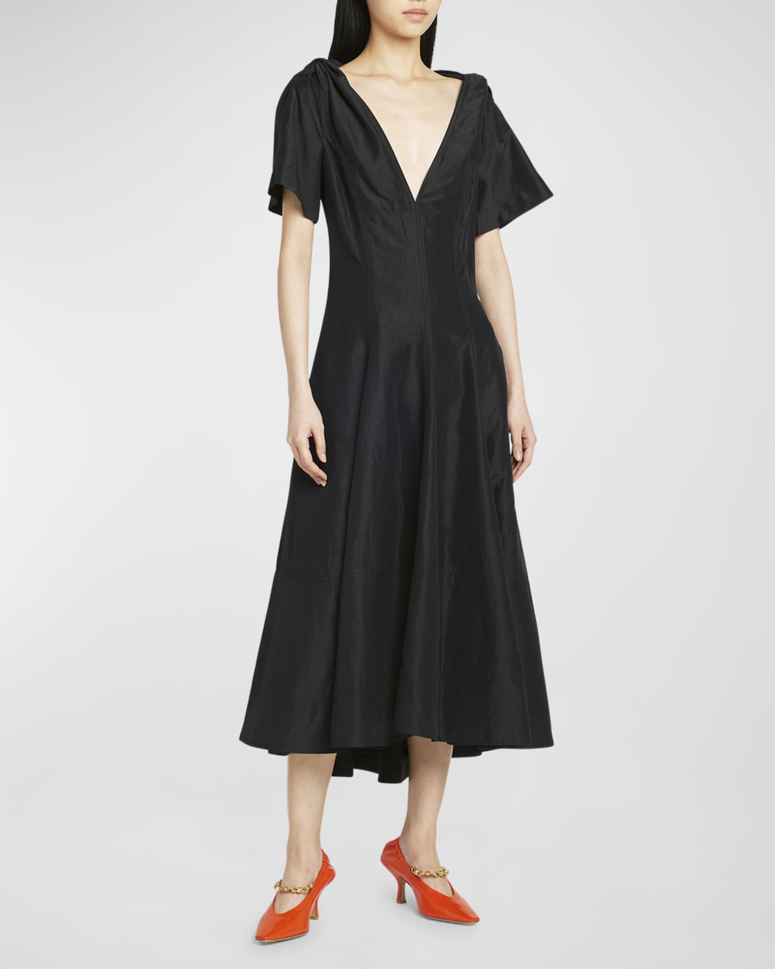 white christmas dresses Bottega Veneta Black Sleeveless Cotton Midi Dress with Twist Back and –  Sellier main image 0