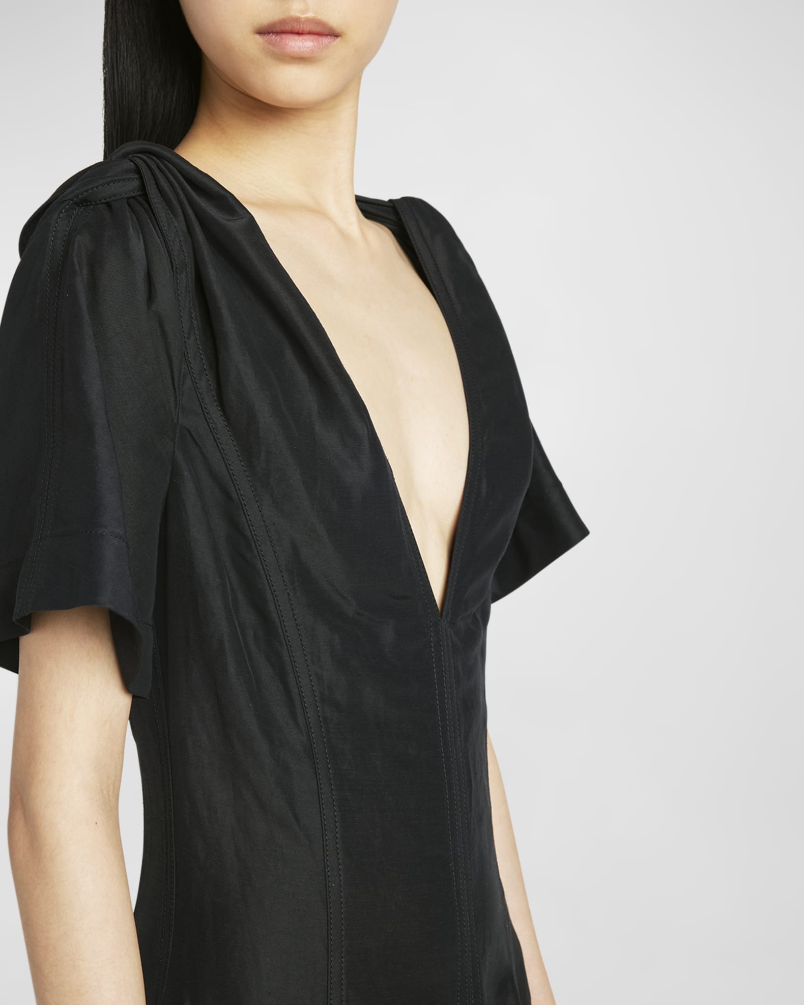 Bottega Veneta Fluid Linen Midi Dress with Twist Detail | Neiman Marcus