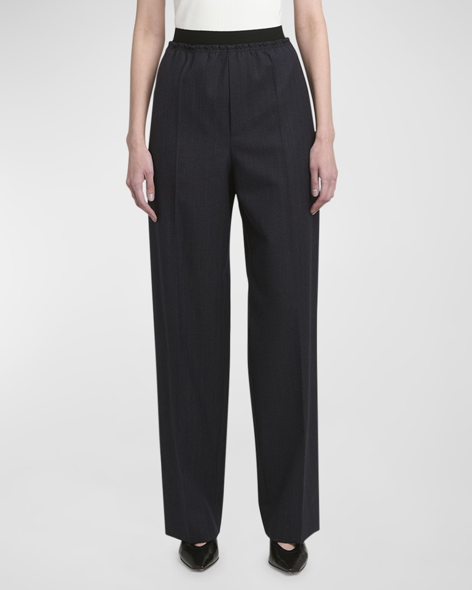 Subtle Striped Straight-Leg Wool Trousers 1