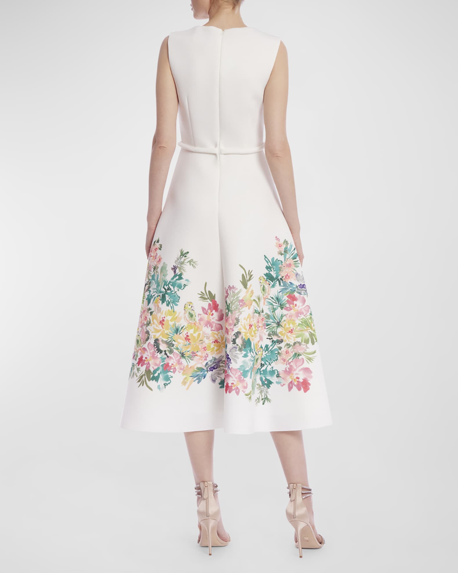 Badgley Mischka Collection Square-Neck Floral-Print Midi Dress | Neiman ...