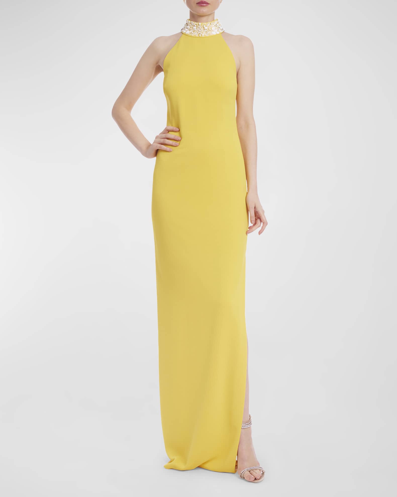 Badgley Mischka Collection Beaded Halter Column Gown | Neiman Marcus