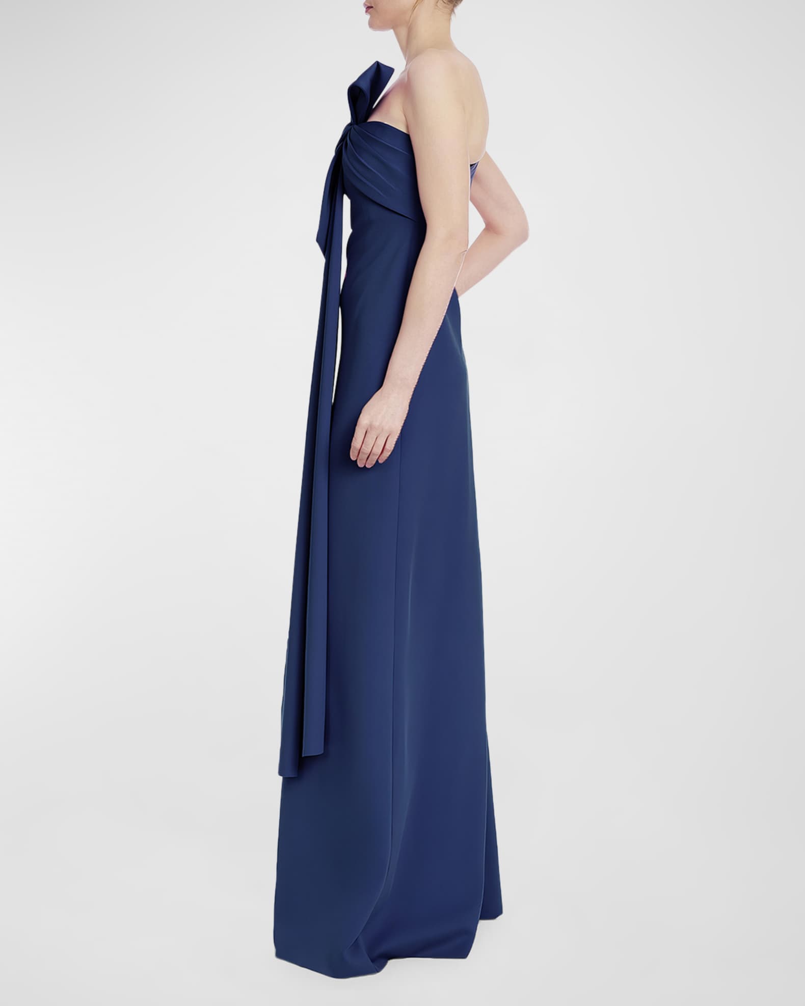Badgley Mischka Strapless Draped Bow Front Gown Navy