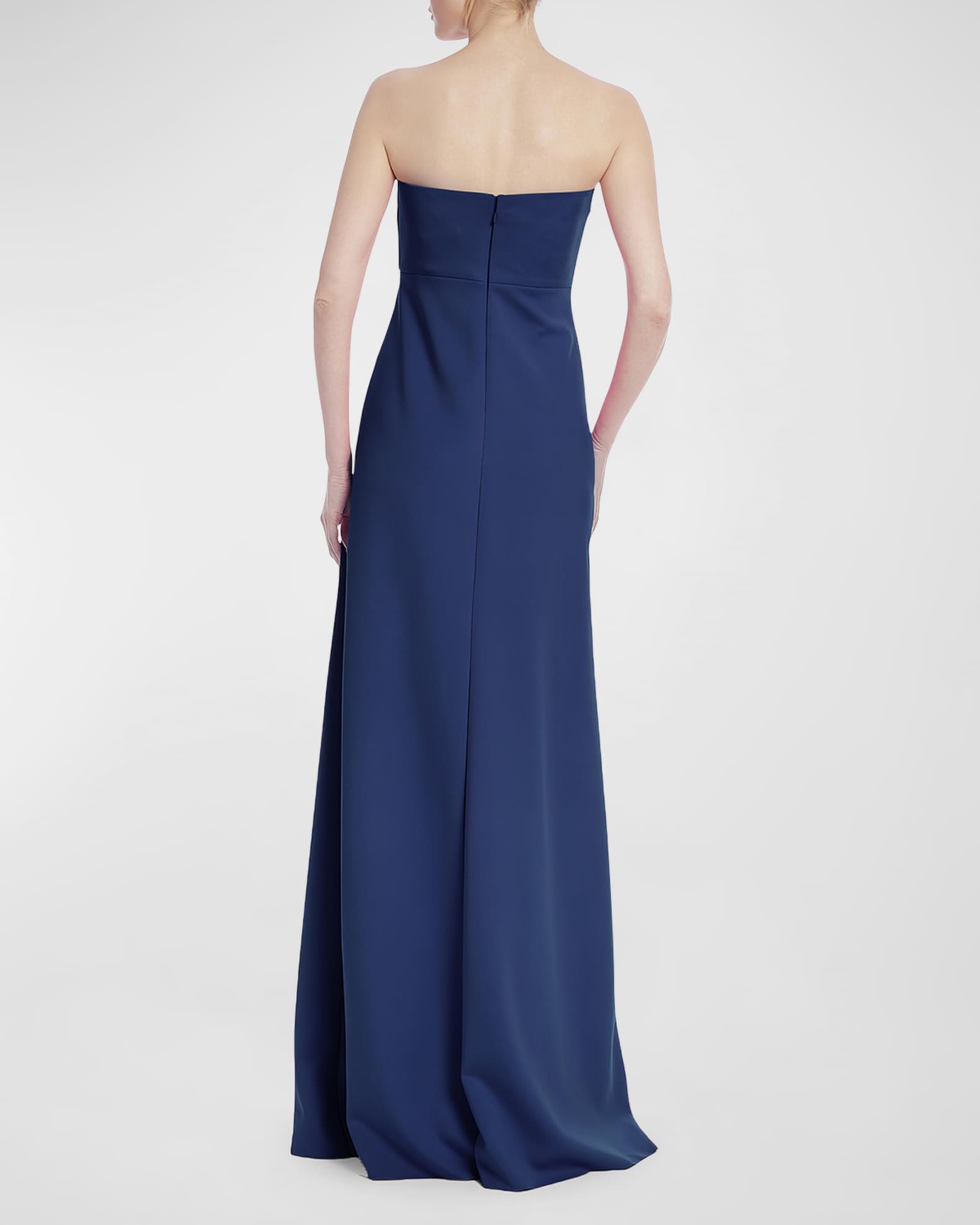 Badgley Mischka Strapless Gown with Asymmetric Bow Bodice Blue 4