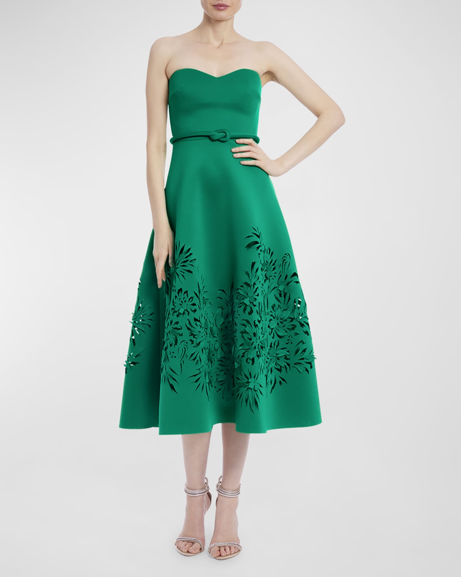 Badgley Mischka Strapless Laser Cut Floral Dress Green 8
