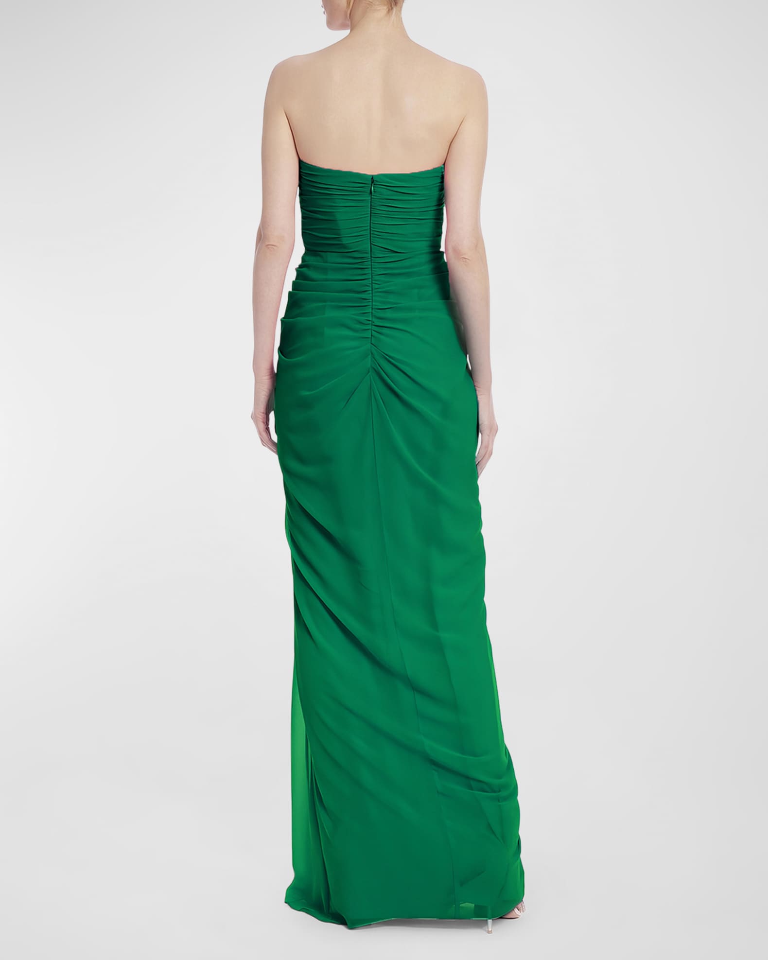 Badgley Mischka Collection Strapless Pleated Ruffle Column Gown ...