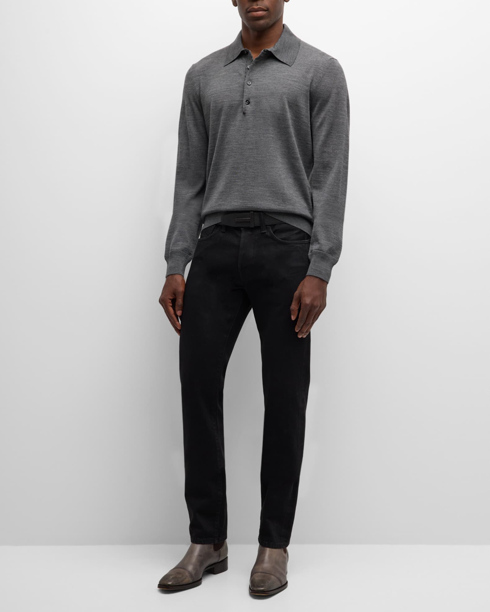 TOM FORD Men's Fine-Gauge Wool Polo Sweater | Neiman Marcus