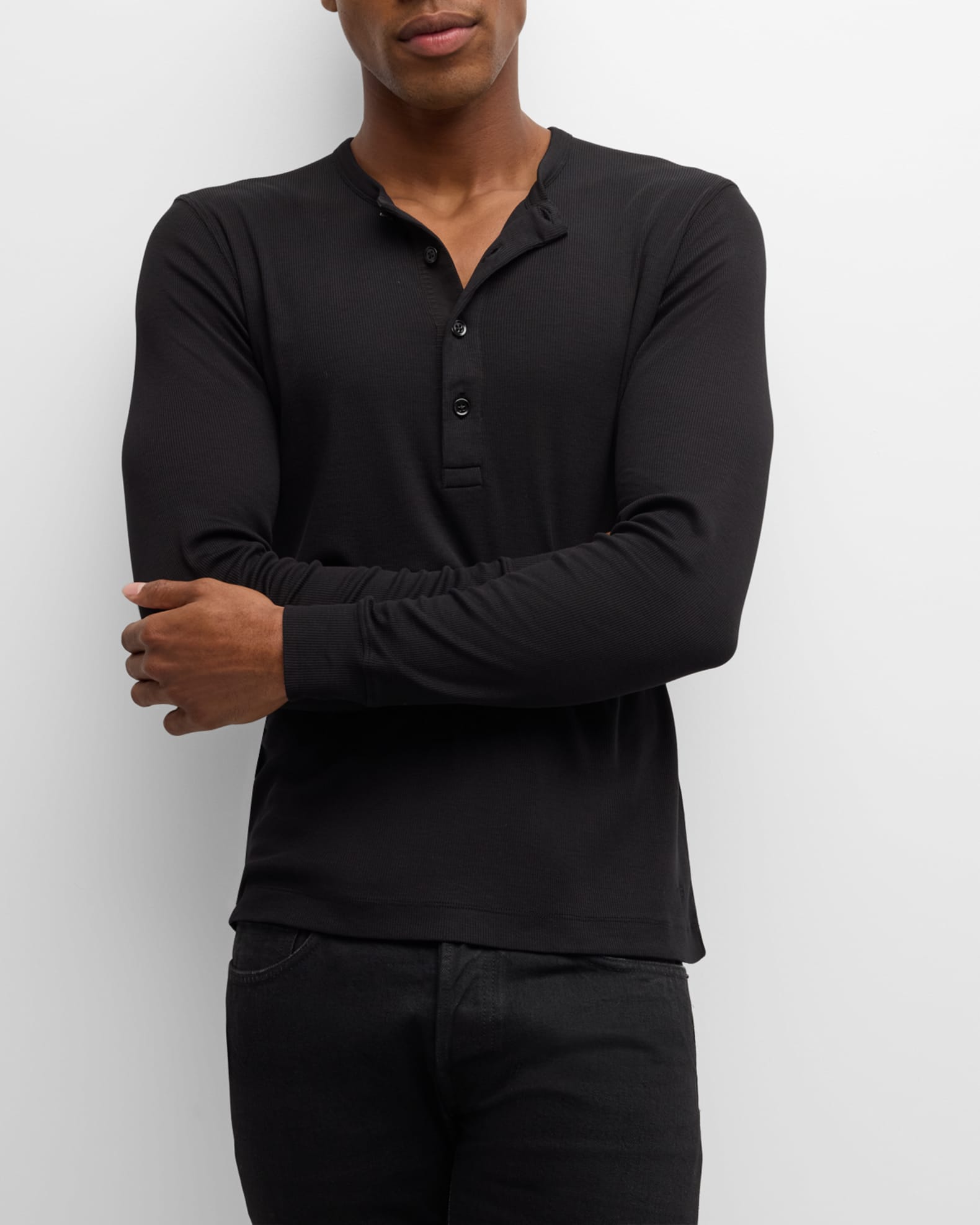 TOM FORD Men's Ribbed Henley Long-Sleeve T-Shirt | Neiman Marcus