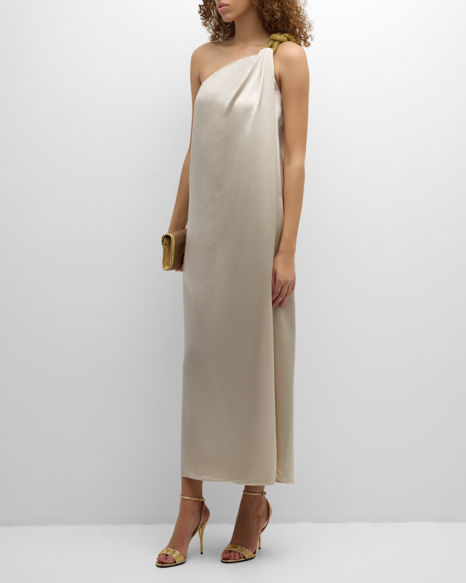 Abloom One Shoulder Satin Maxi Dress Khaki