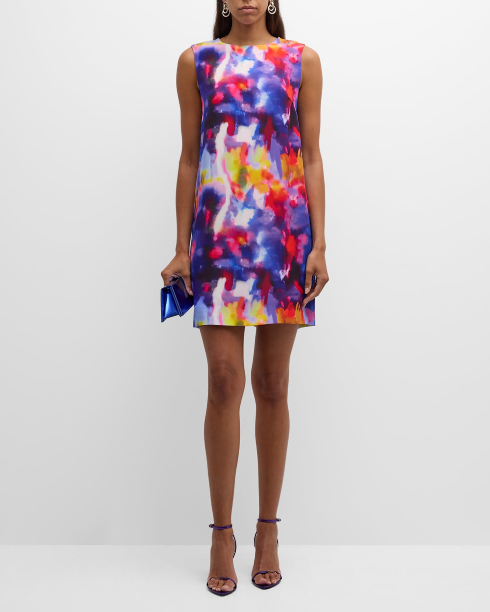Blur-Print Silk Sleeveless Mini Shift Dress 1