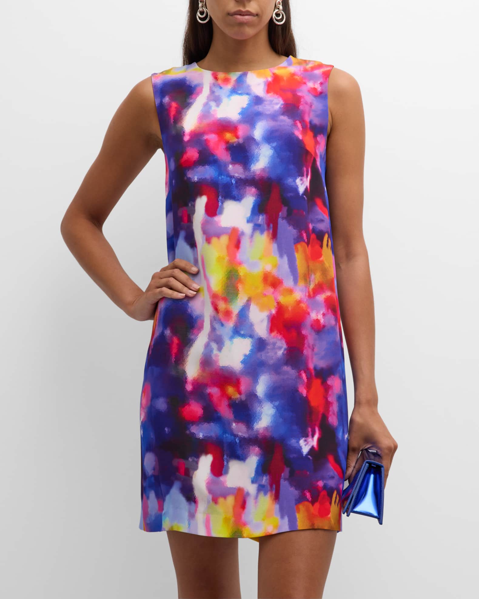 Jonathan Cohen Blur Print Silk Sleeveless Mini Shift Dress Neiman Marcus
