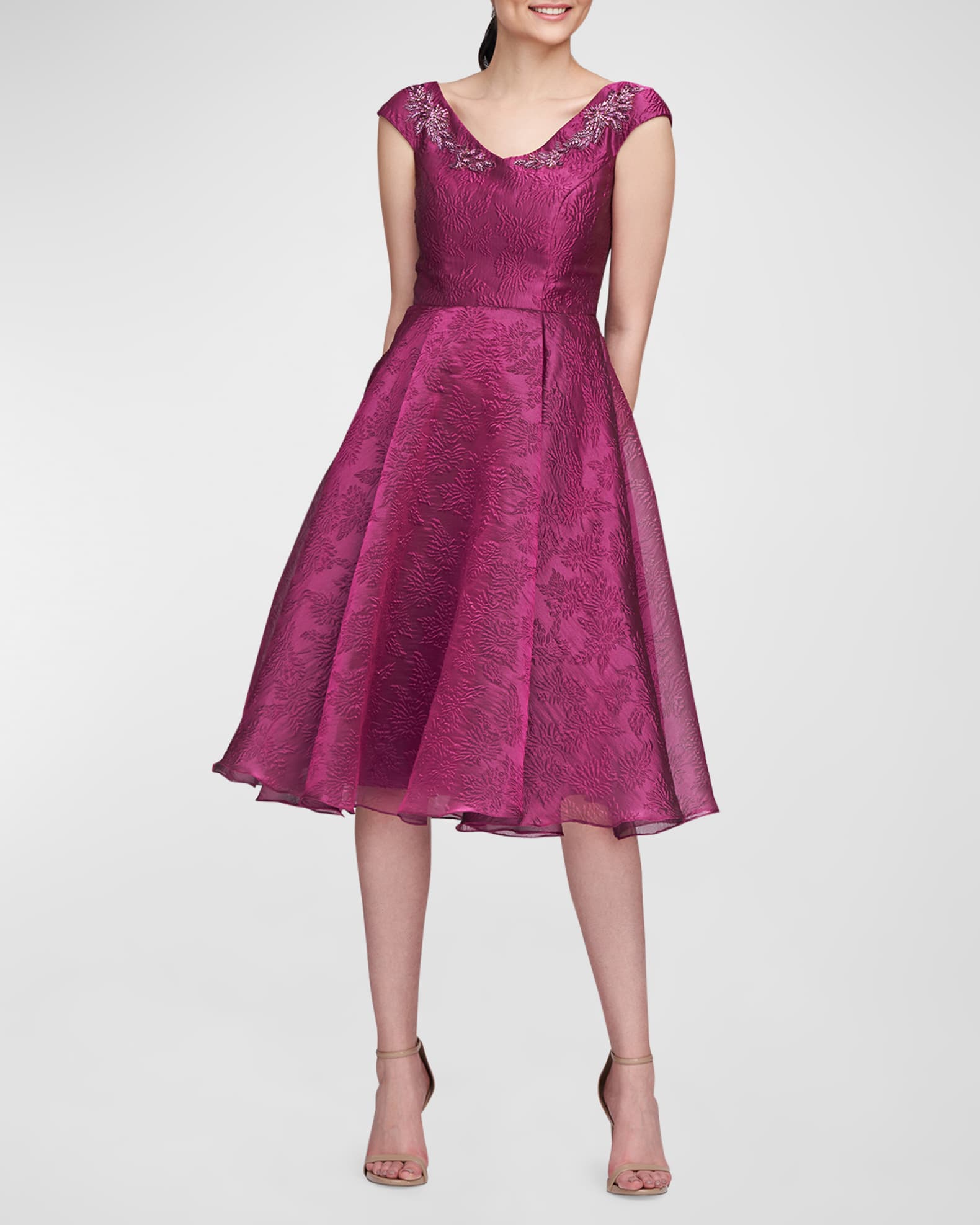 Theia Kit Beaded Jacquard Fit Flare Cocktail Dress Neiman Marcus