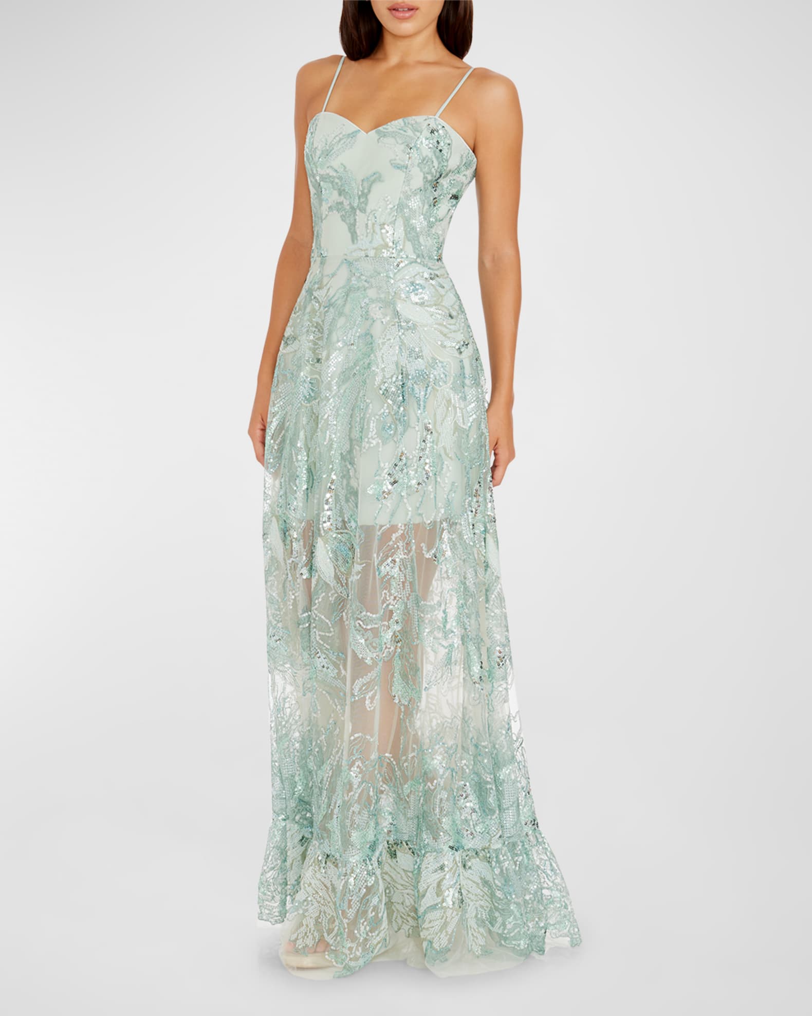 Dress the Population Black Label Anabel Floral Sequin Sweetheart Gown Neiman Marcus