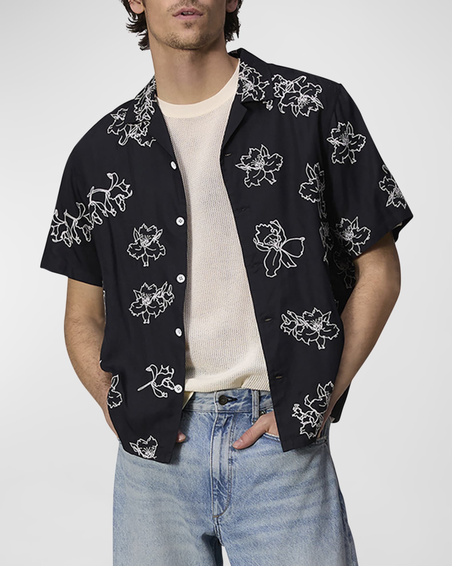 Men's Avery Embroidered Camp Shirt Neiman Marcus