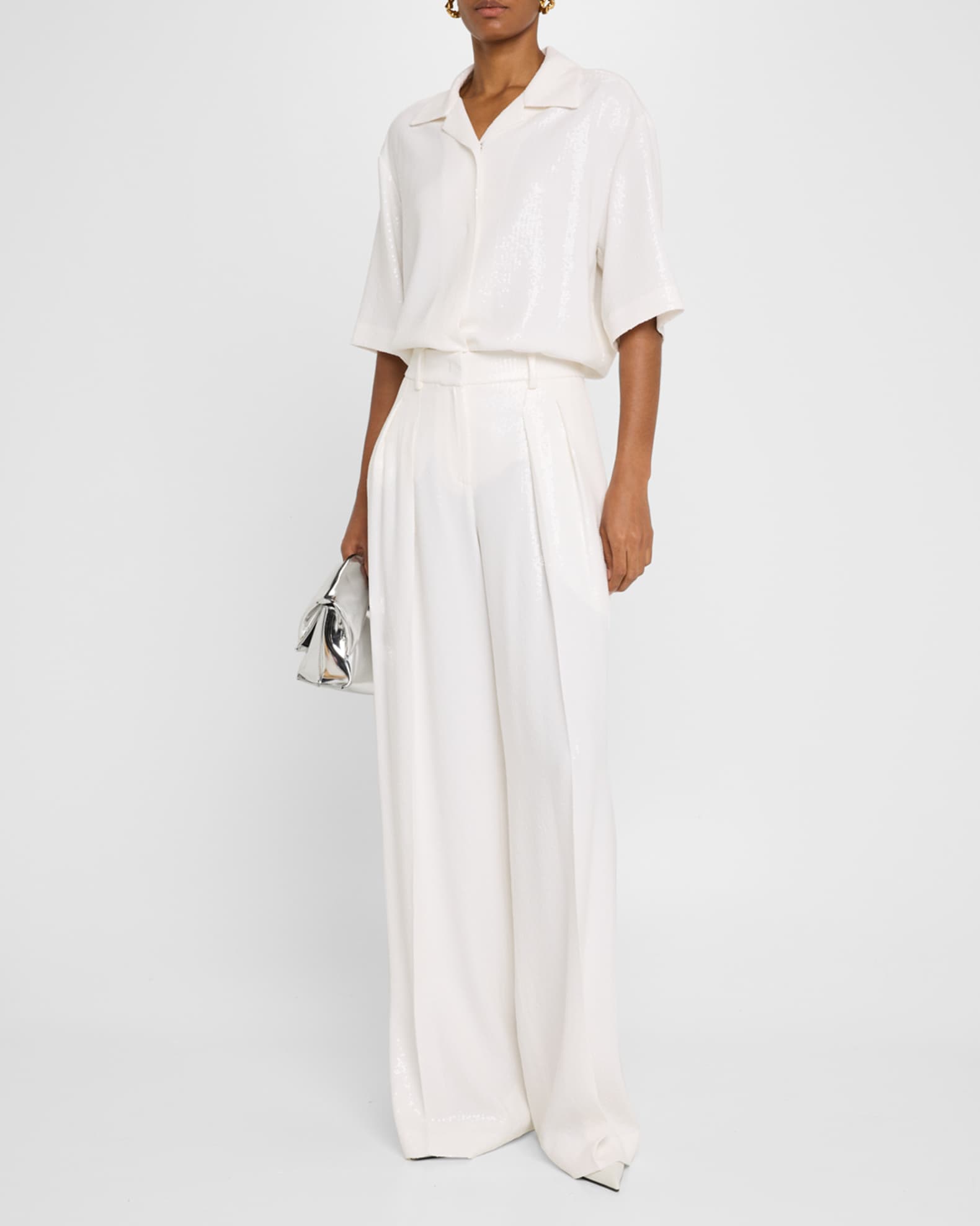 Pleated Sequin Wide-Leg Slouch Trousers 1