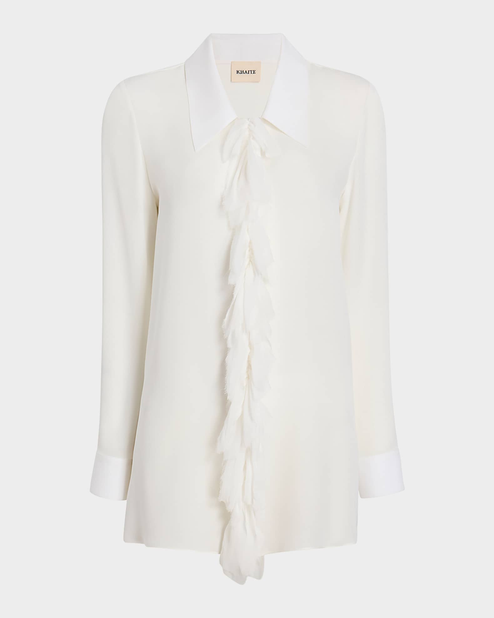 Khaite Luka Button-Front Top with Ruffle Detail
