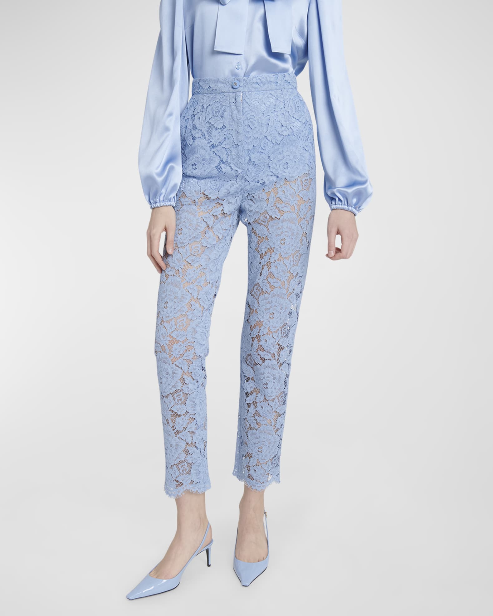Cordonetto Lace Straight-Leg Ankle Pants 1