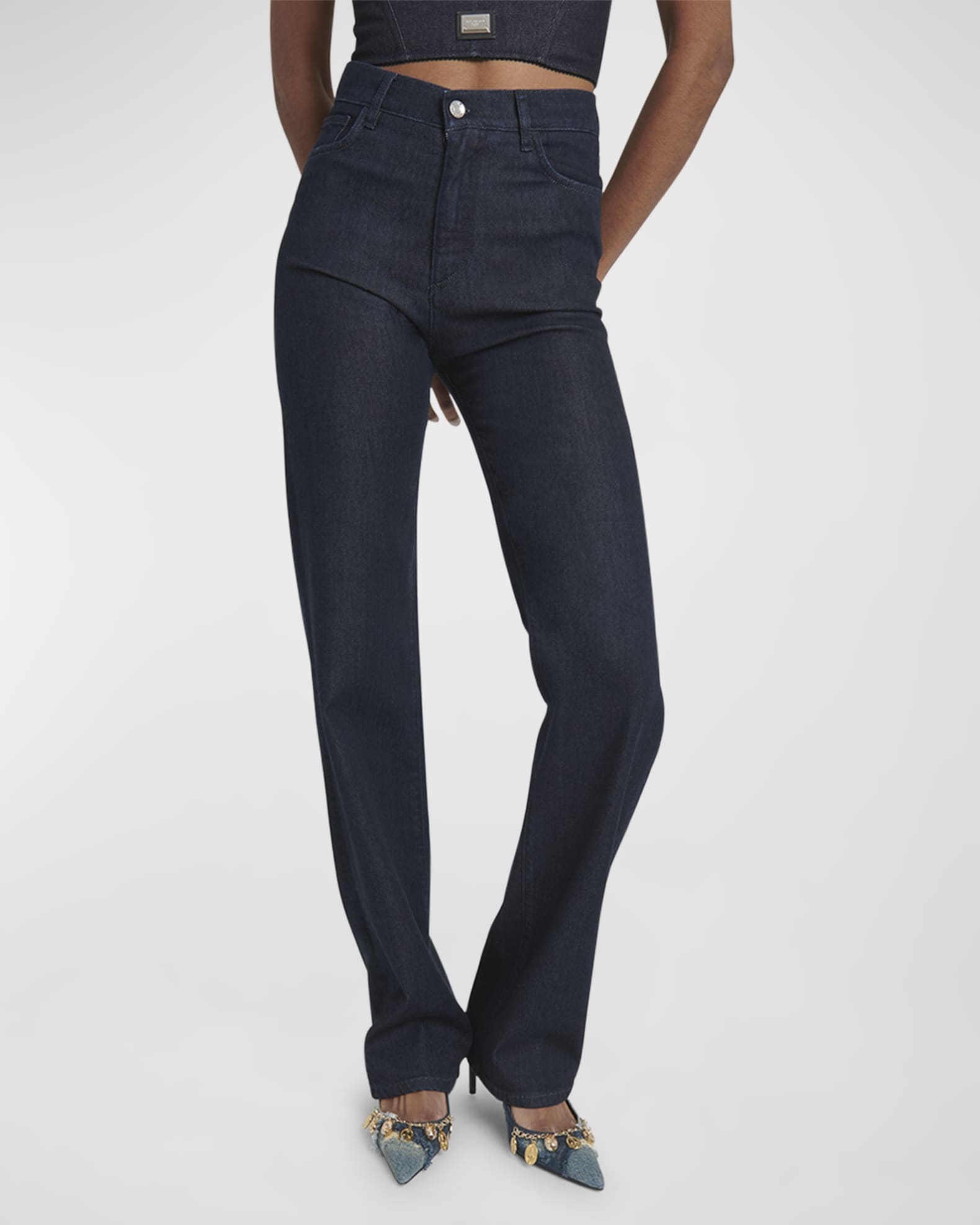 Mid-Rise Straight-Leg Cotton-Silk Denim Pants 1