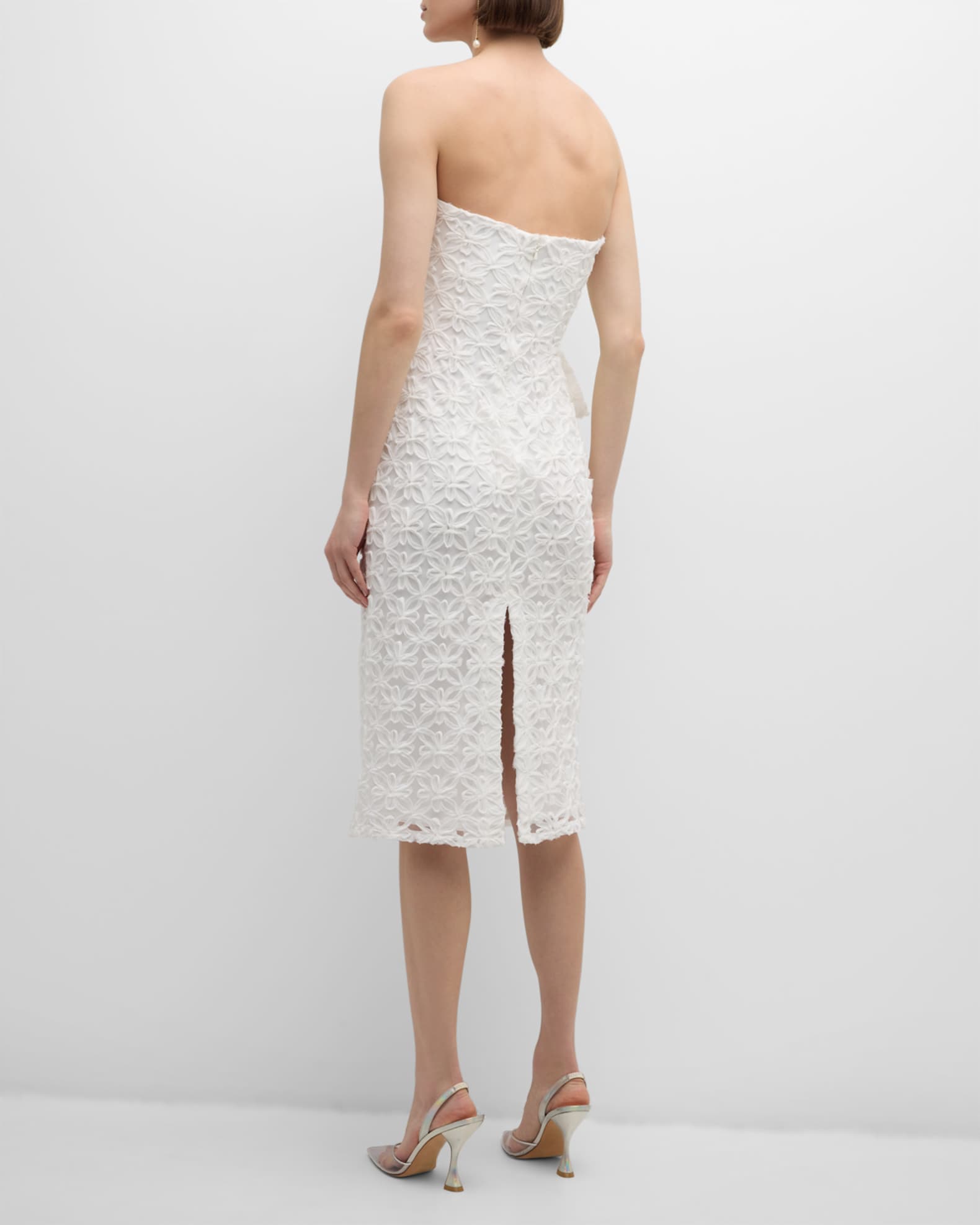 Strapless Bow Front Applique Midi Dress