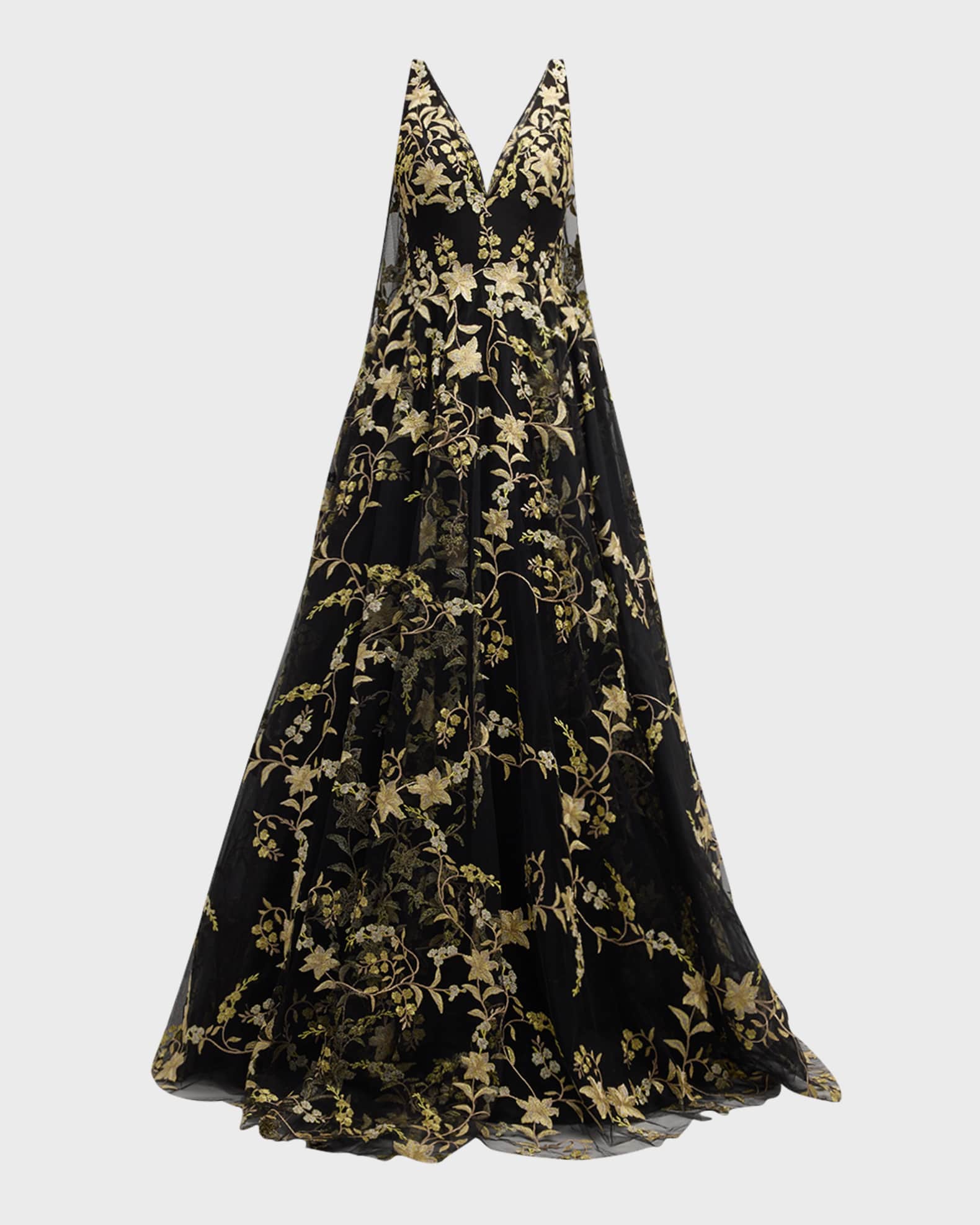 Sleeveless Floral Embroidered Ball Gown