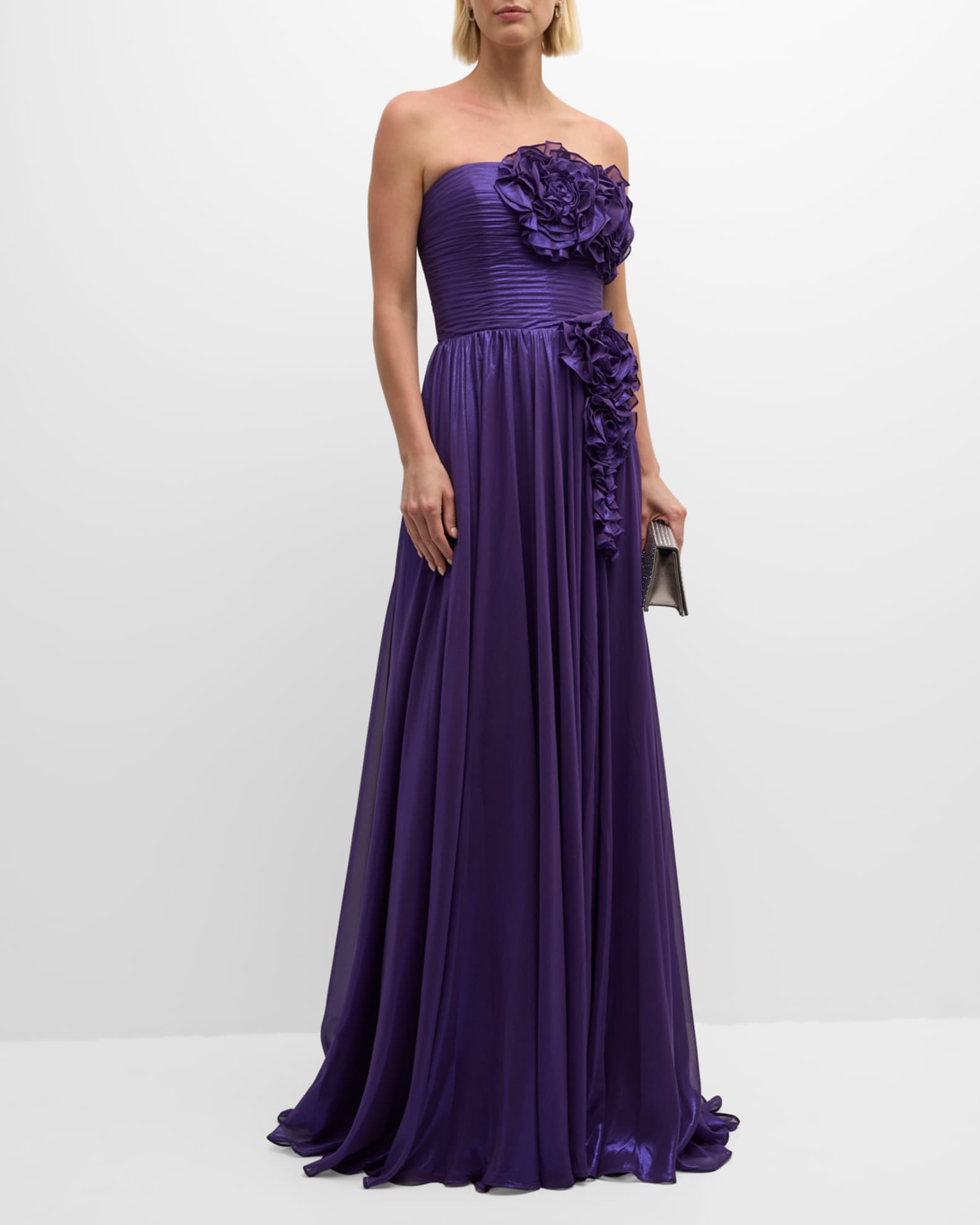 Strapless Flower Embellished Gown
