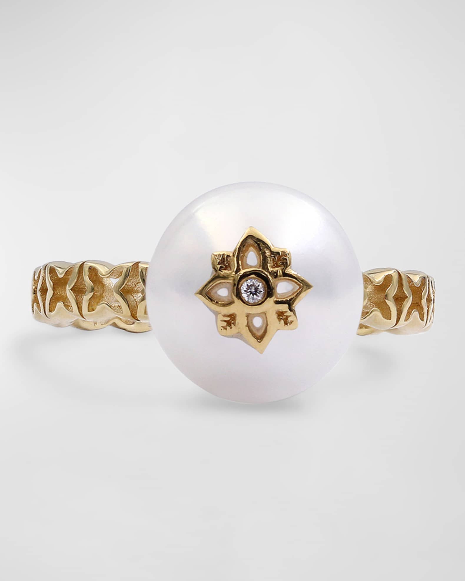 White Pearl and White Diamond Statement Ring in 18K Gold 0