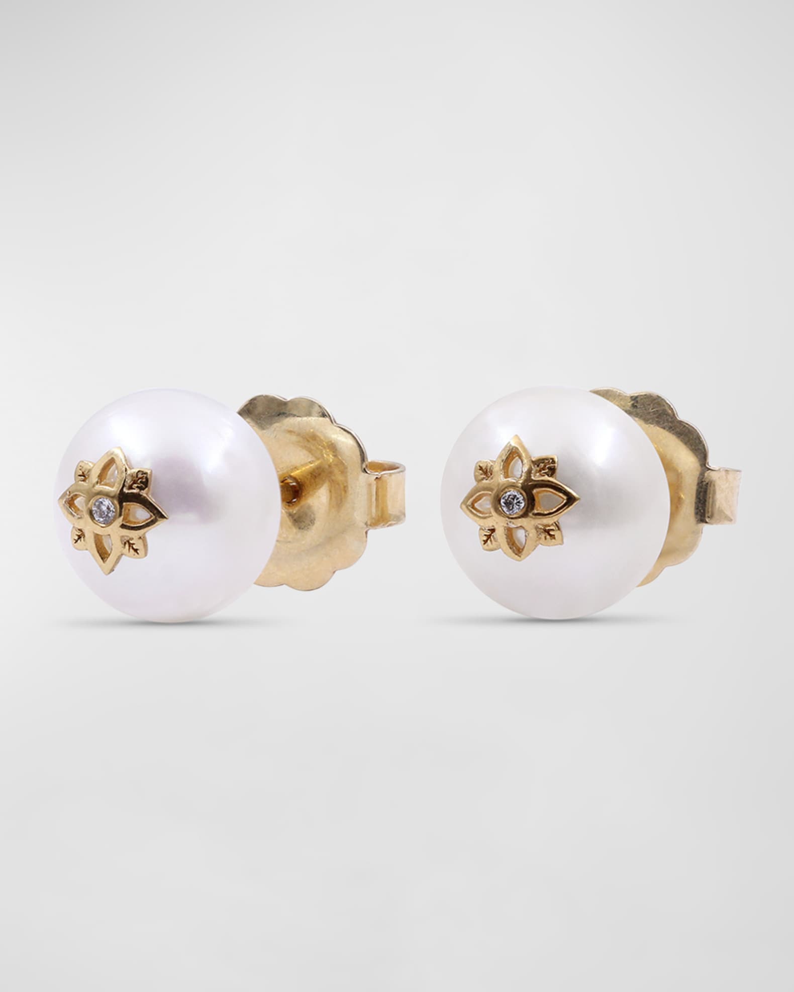 White Pearl and White Diamond Stud Earrings in 18K Gold 1