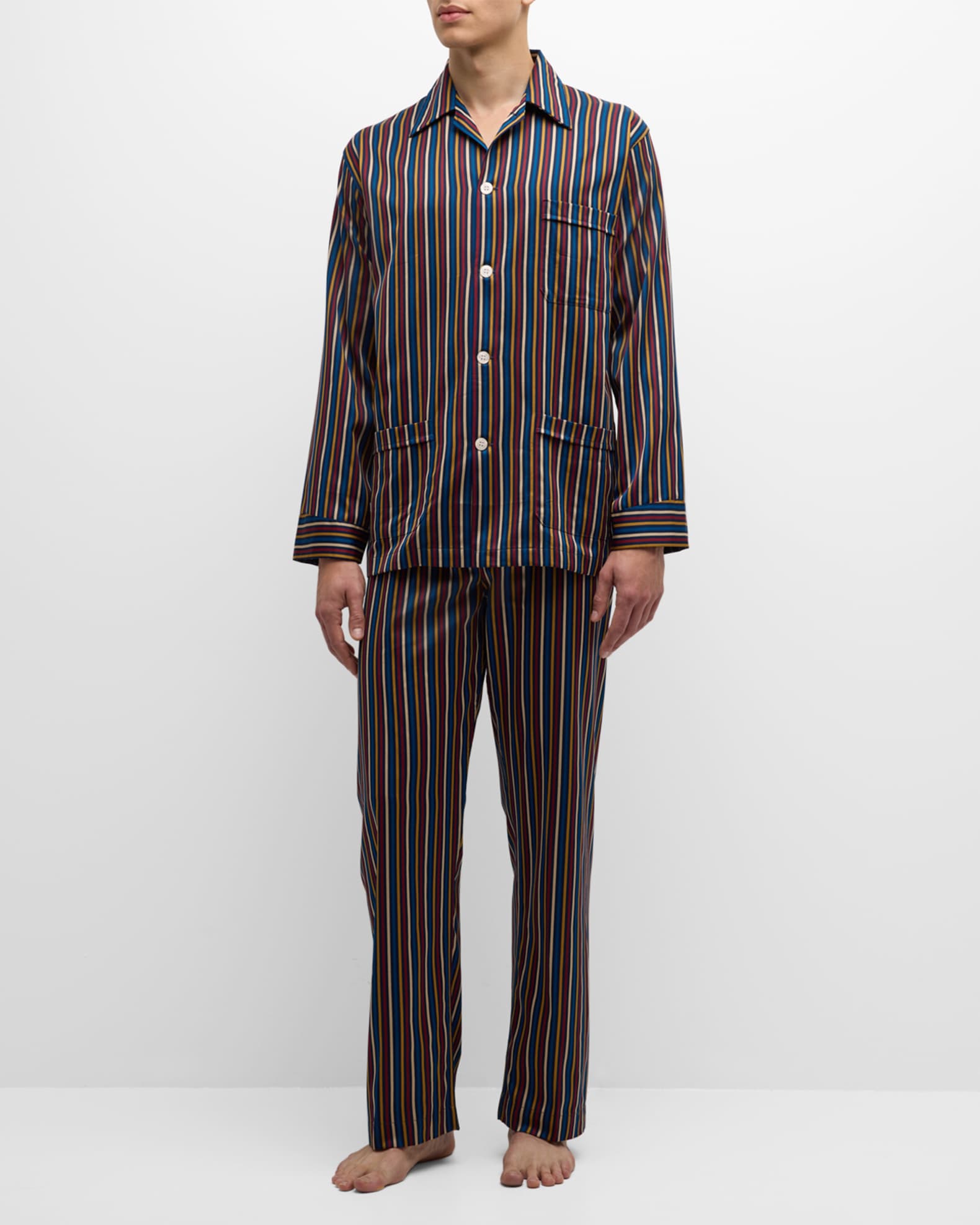 Derek Rose Men s Wellington Striped Cotton Pajama Set Neiman Marcus