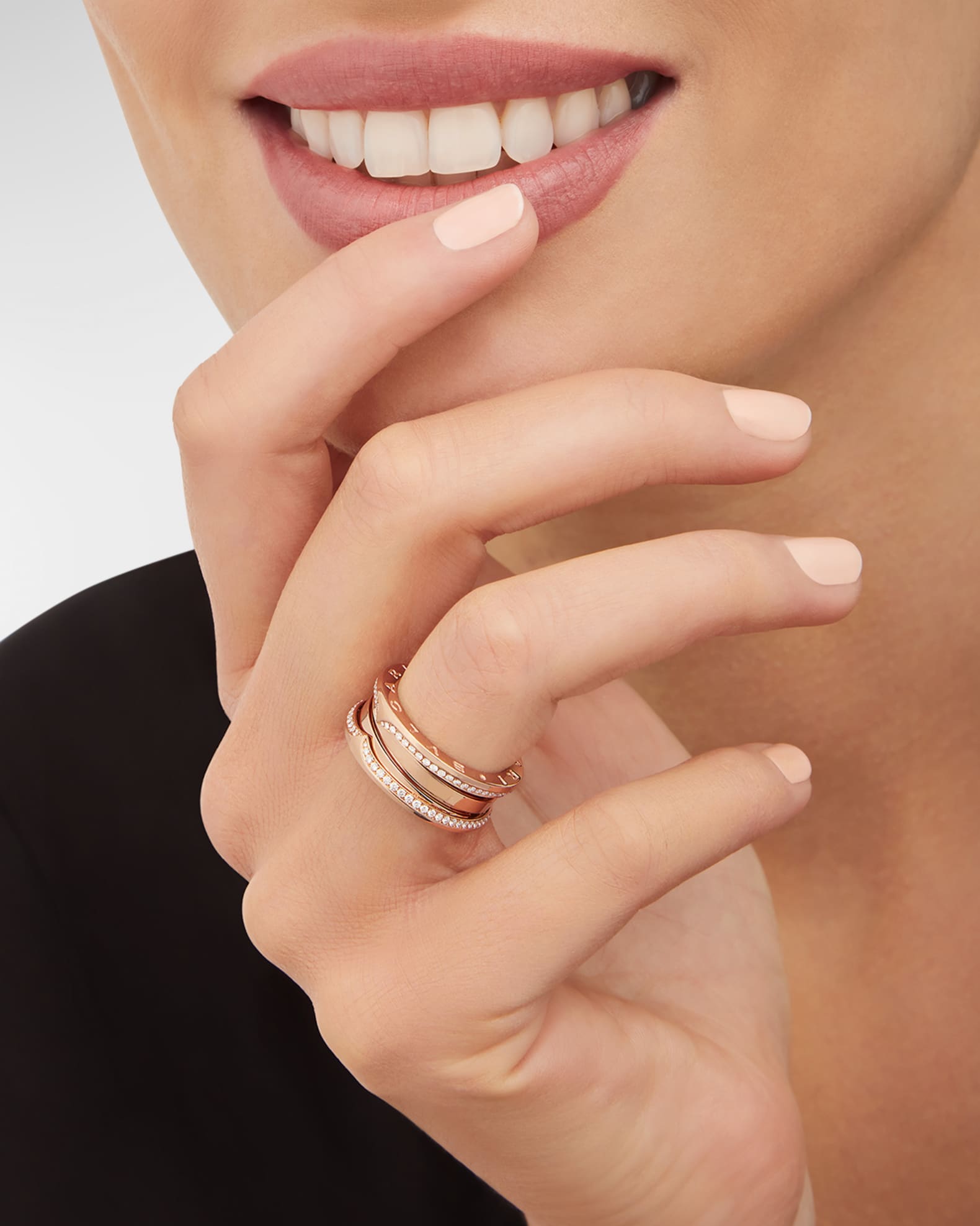 18K Rose Gold B.Zero1 3 Band Pave Edge Ring