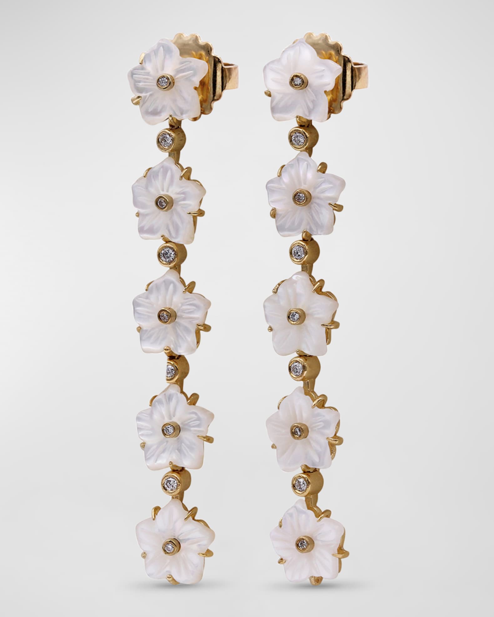 White Mother of Pearl and White Diamond Dangle Earrings in 18K Gold 1