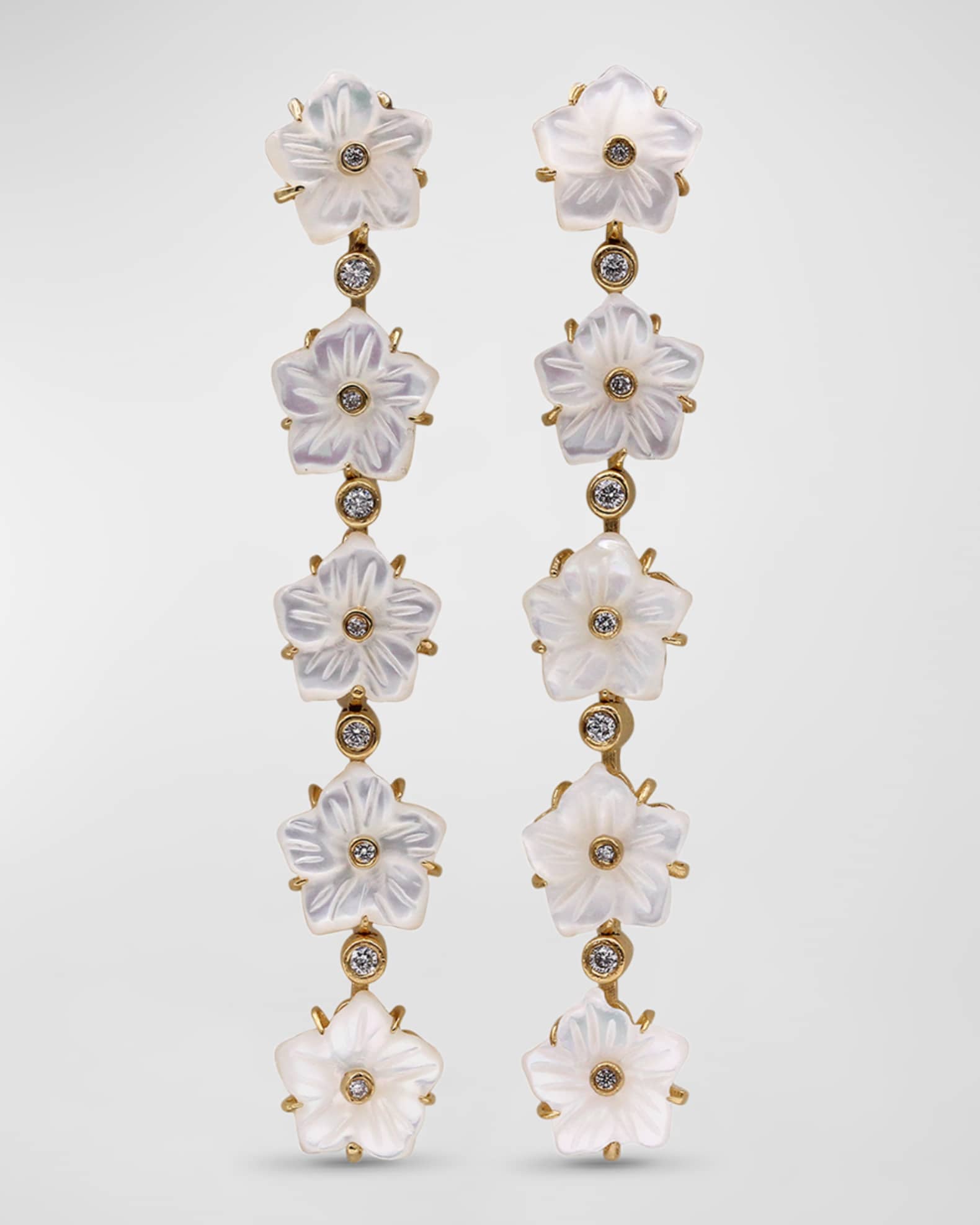 White Mother of Pearl and White Diamond Dangle Earrings in 18K Gold 0