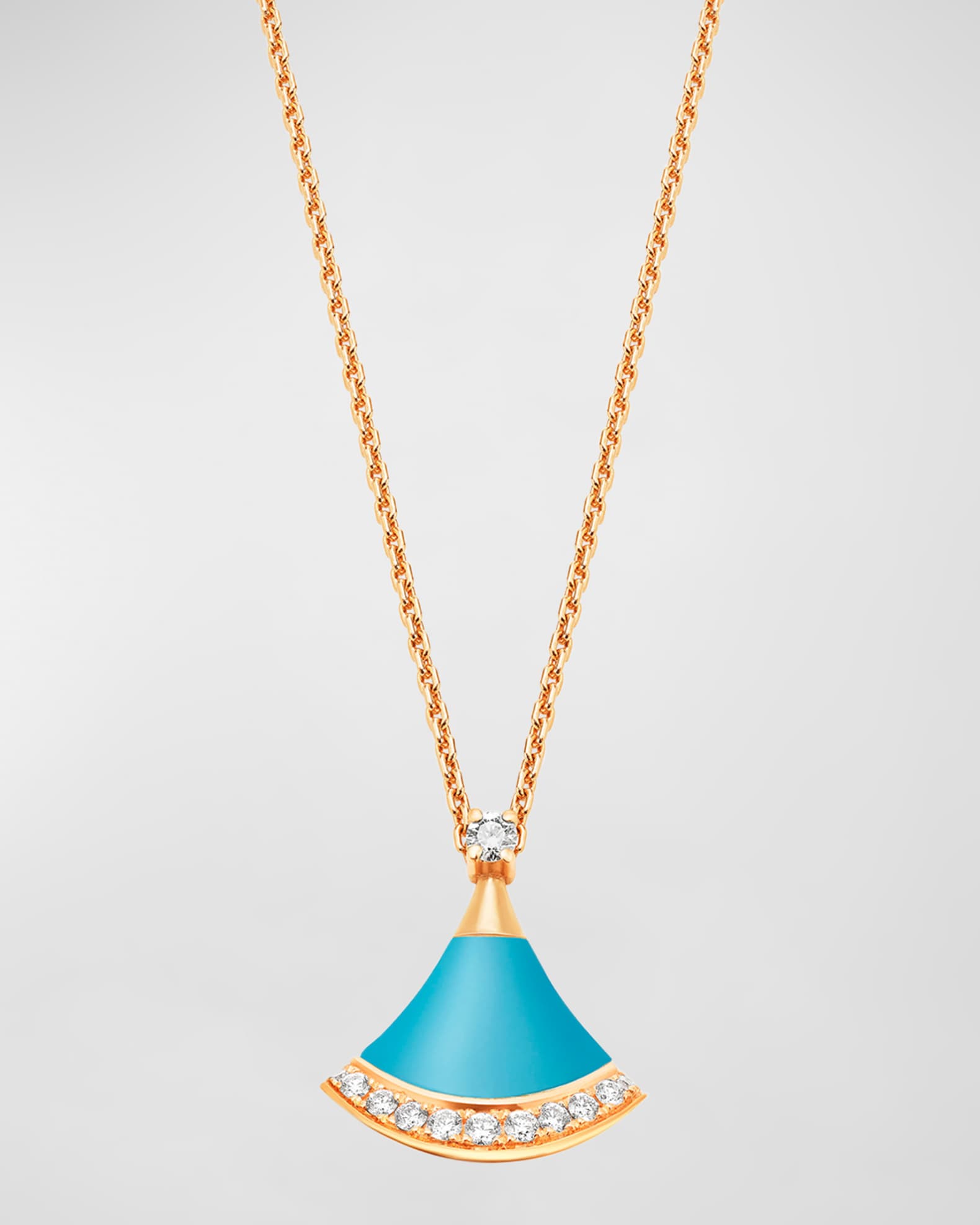 18K Yellow Gold Turquoise Pave Pendant Necklace