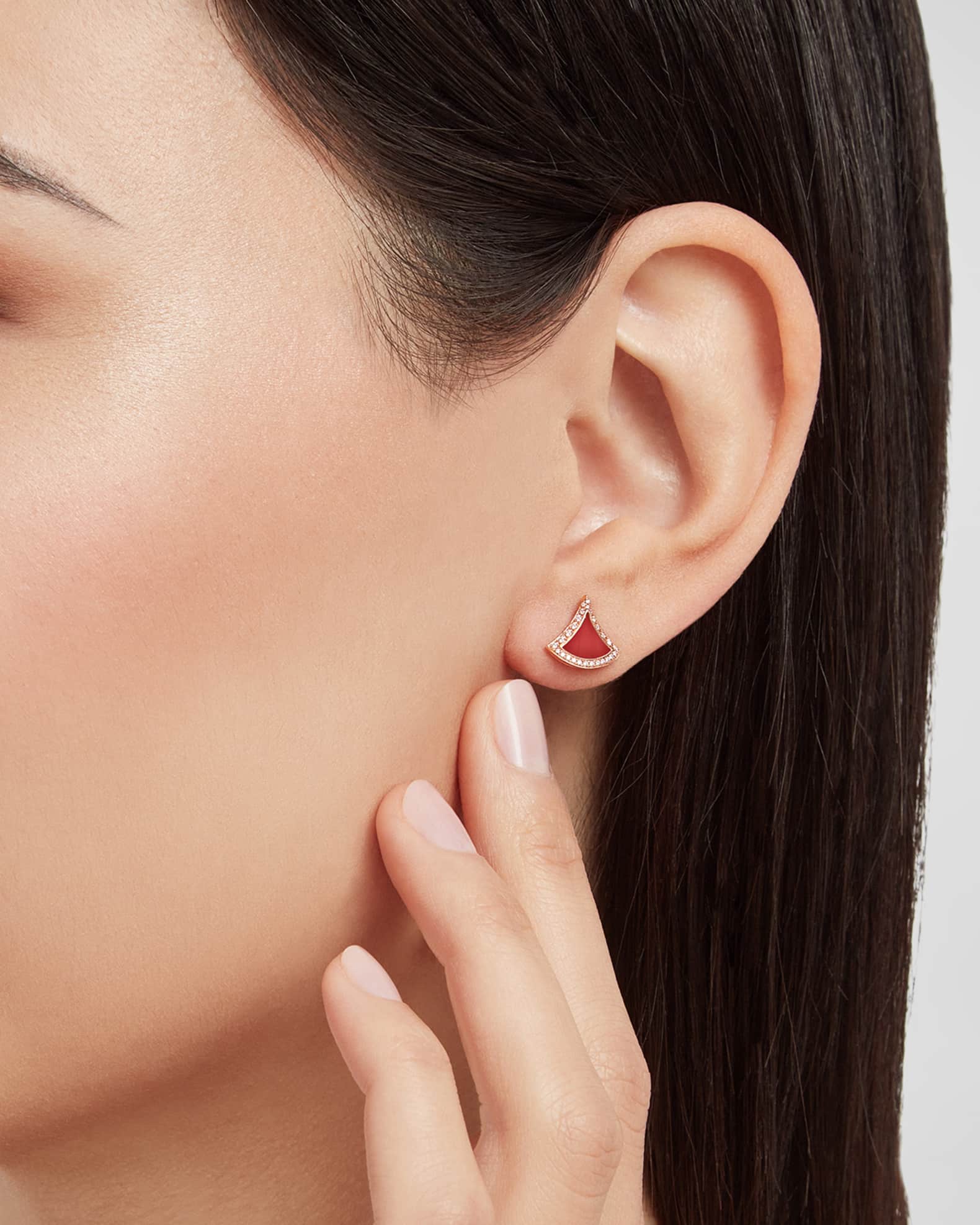 18K Rose Gold Divas' Dream Carnelain Pave Stud Earrings 1