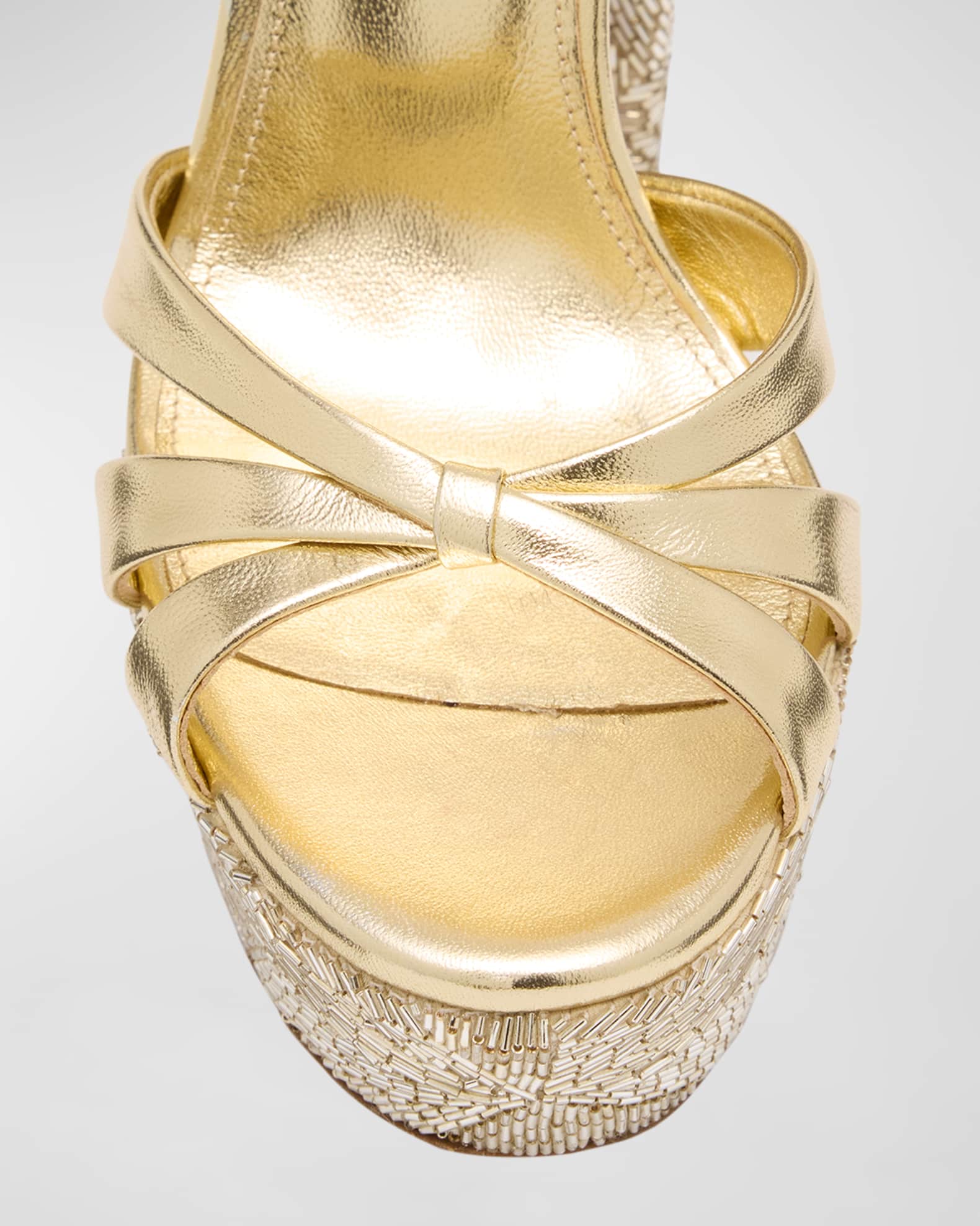Aquazzura Beaded Metallic Leather Platform Sandals | Neiman
