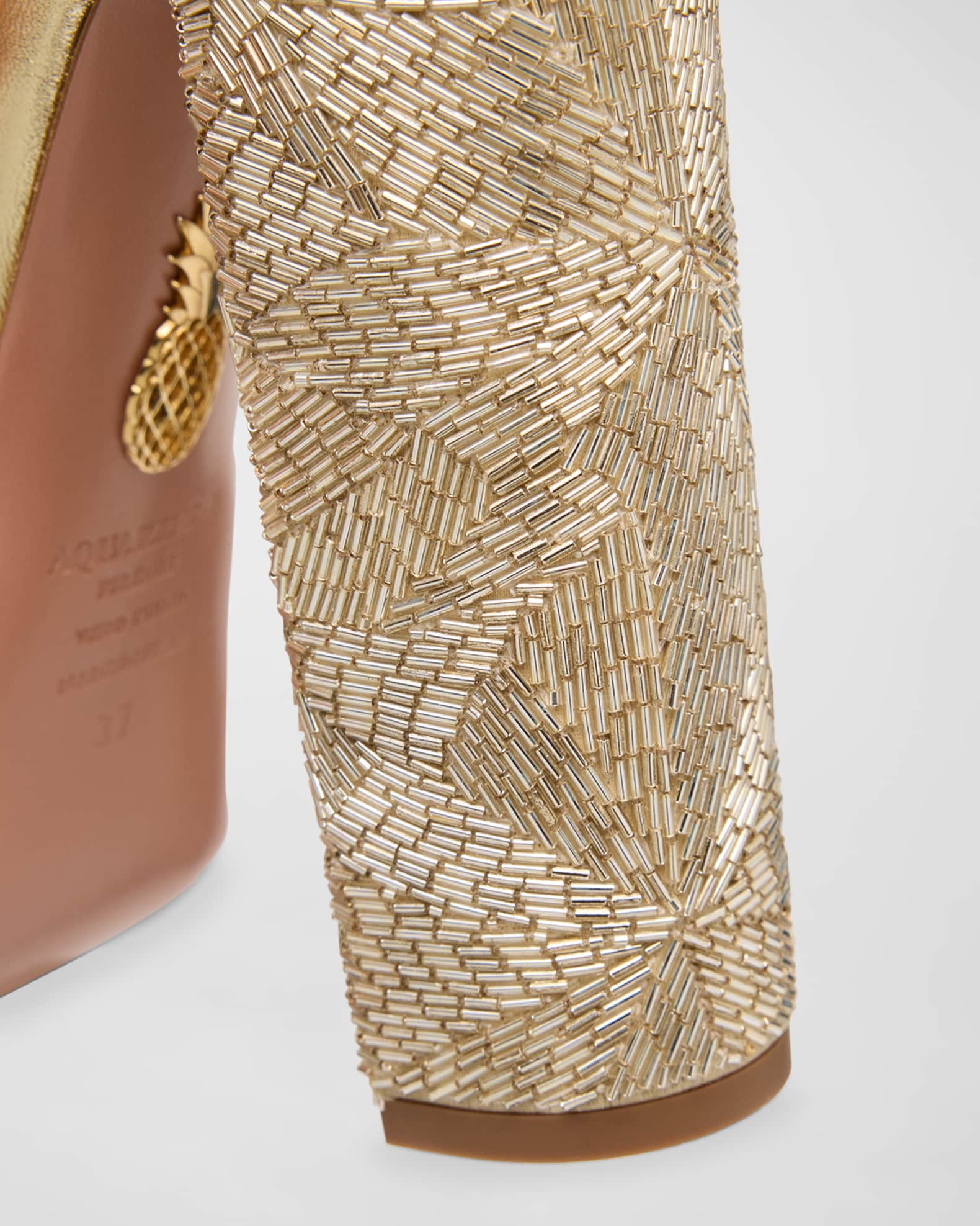 Beaded Metallic Leather Platform Sandals