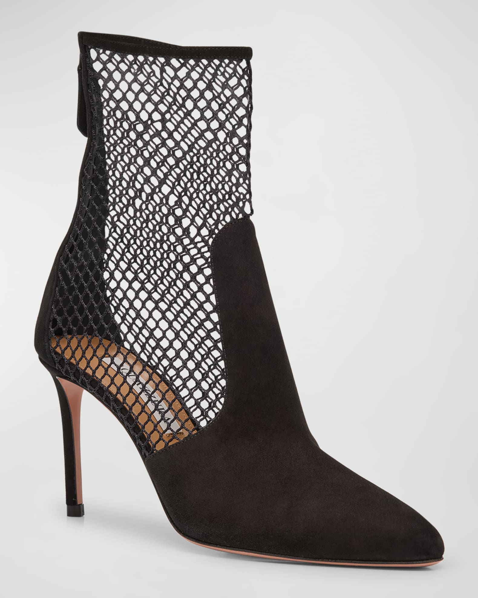 Aquazzura Brera Mesh Suede Stiletto Ankle Booties Neiman Marcus