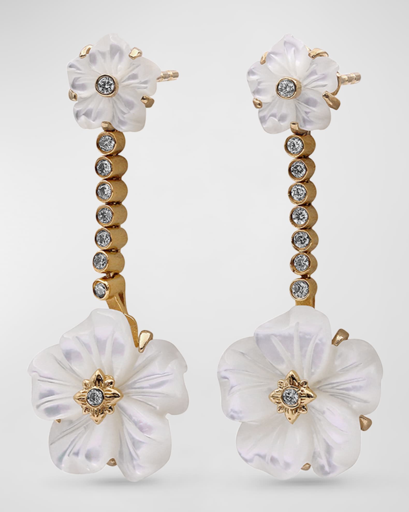 White Mother of Pearl and White Diamond Earrings in 18K Gold 1