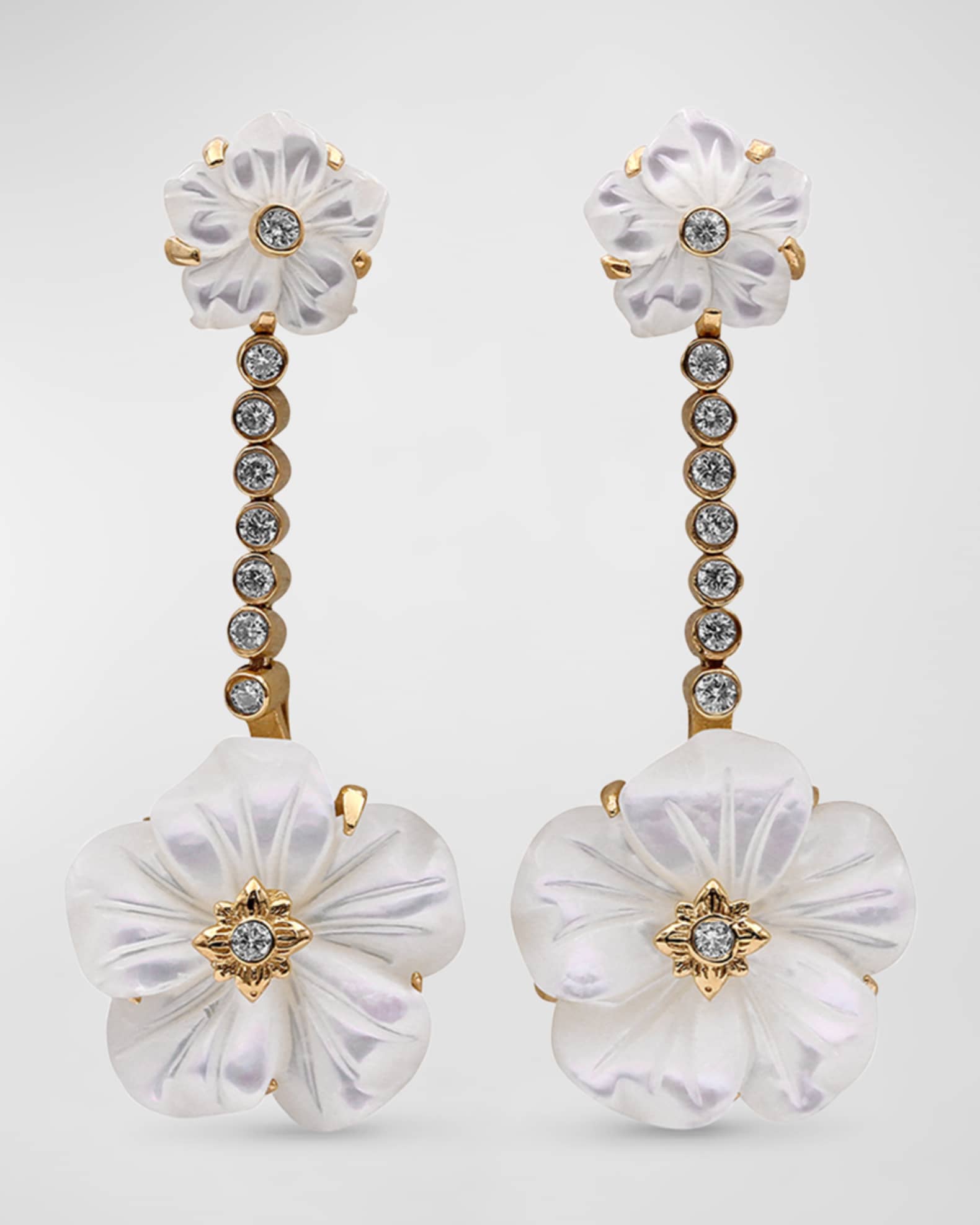 White Mother of Pearl and White Diamond Earrings in 18K Gold 0