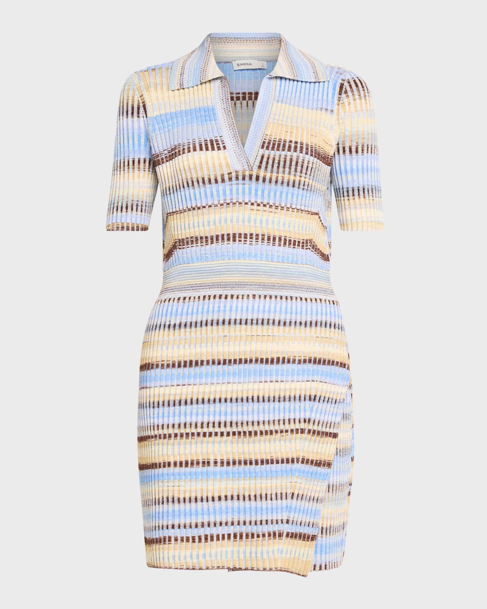 SIMKHAI Solana Stripe Knit Polo Mini Dress