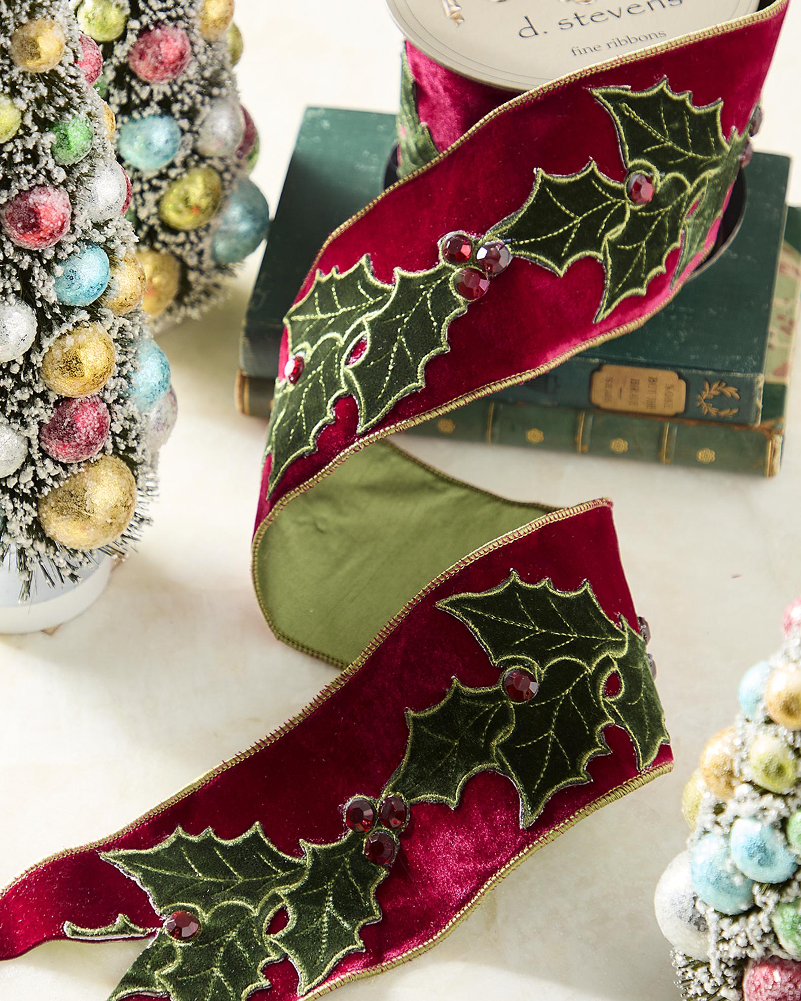 D. Stevens Velvet Holly Jewel Berry Embroidered Ribbon, 4