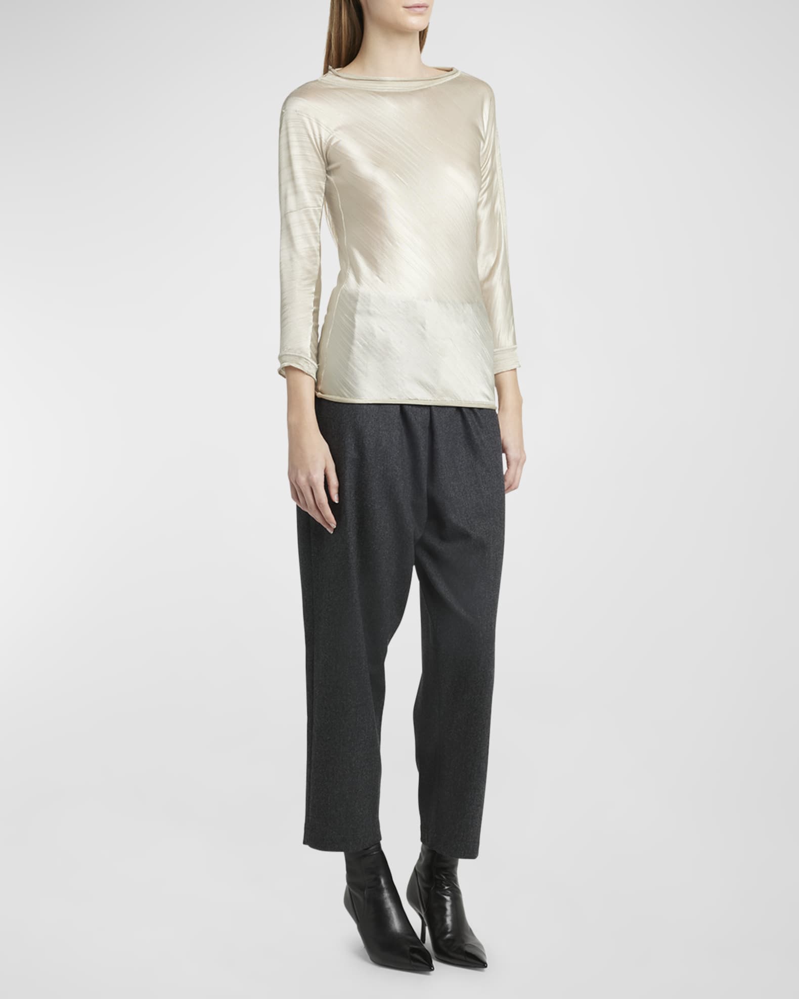 Shiny Viscose Raw-Edge Blouse  1