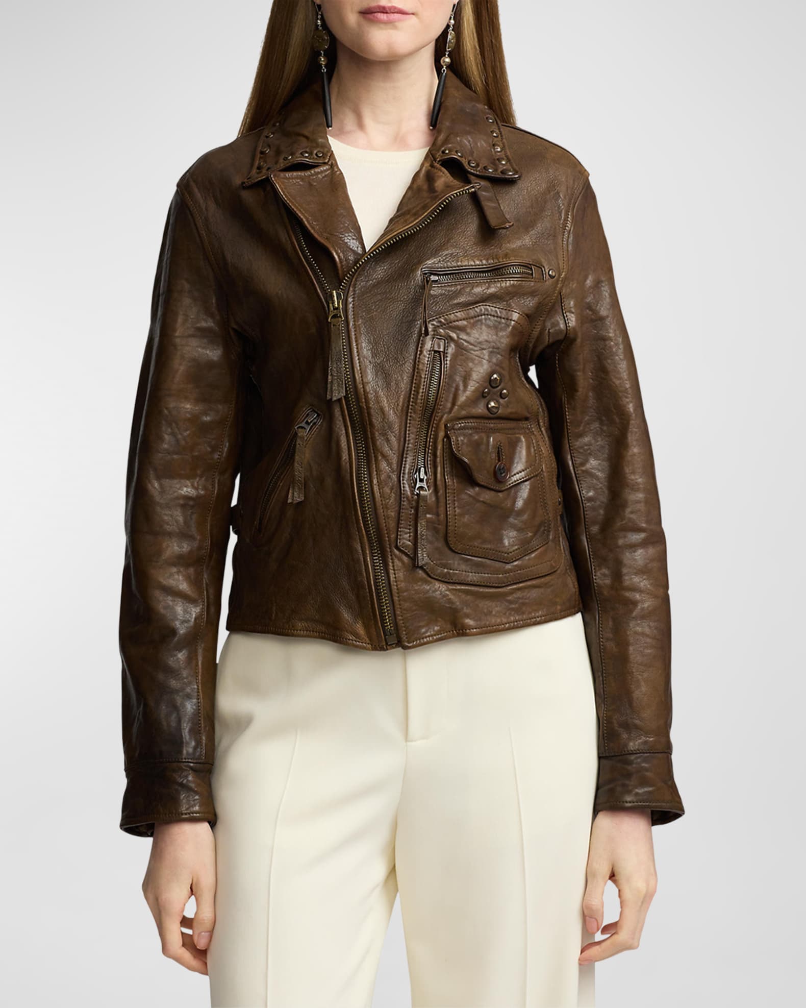 Ralph lauren distressed leather jacket clearance