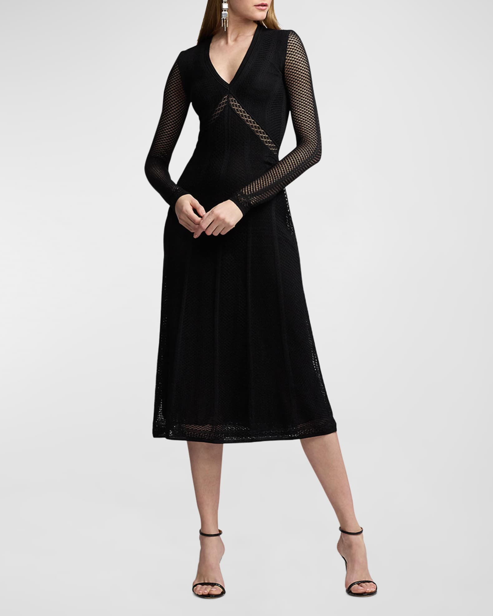 Ralph Lauren Collection Engineered Pointelle V-Neck Midi Dress | Neiman ...