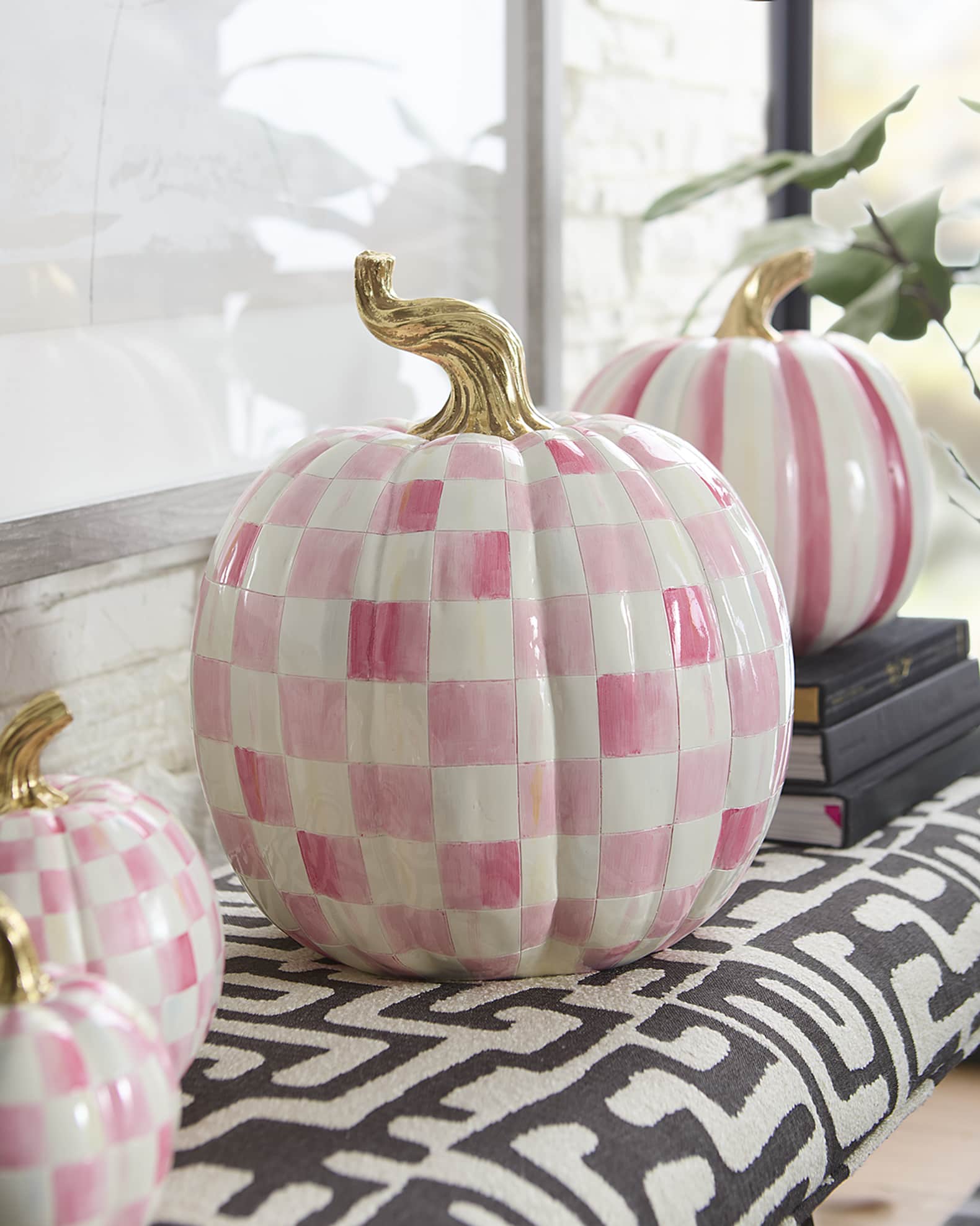 MacKenzieChilds Bubblegum Pink Check Large Pumpkin, 17.3