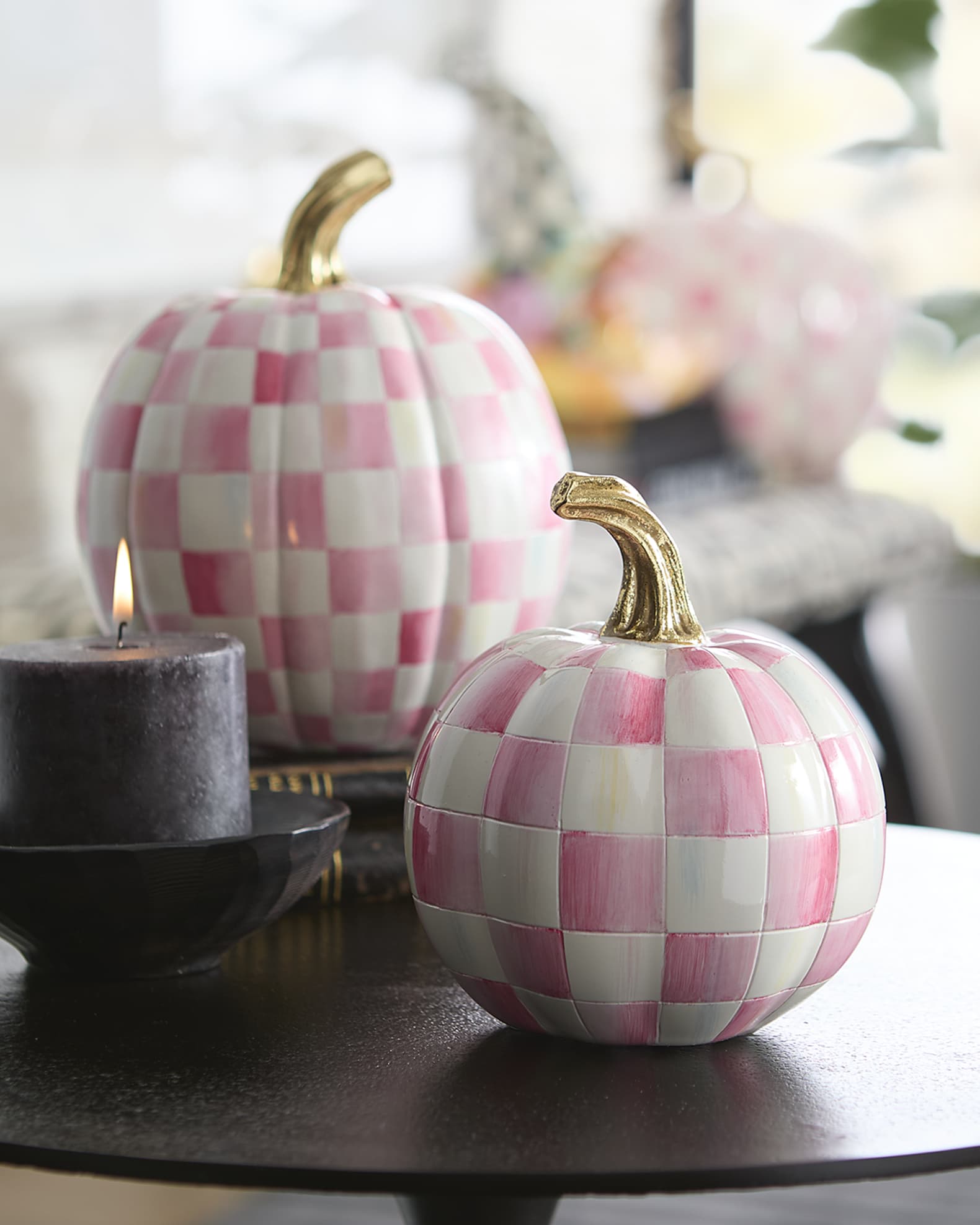 MacKenzie-Childs Bubblegum Pink Check Mini Pumpkin | Neiman