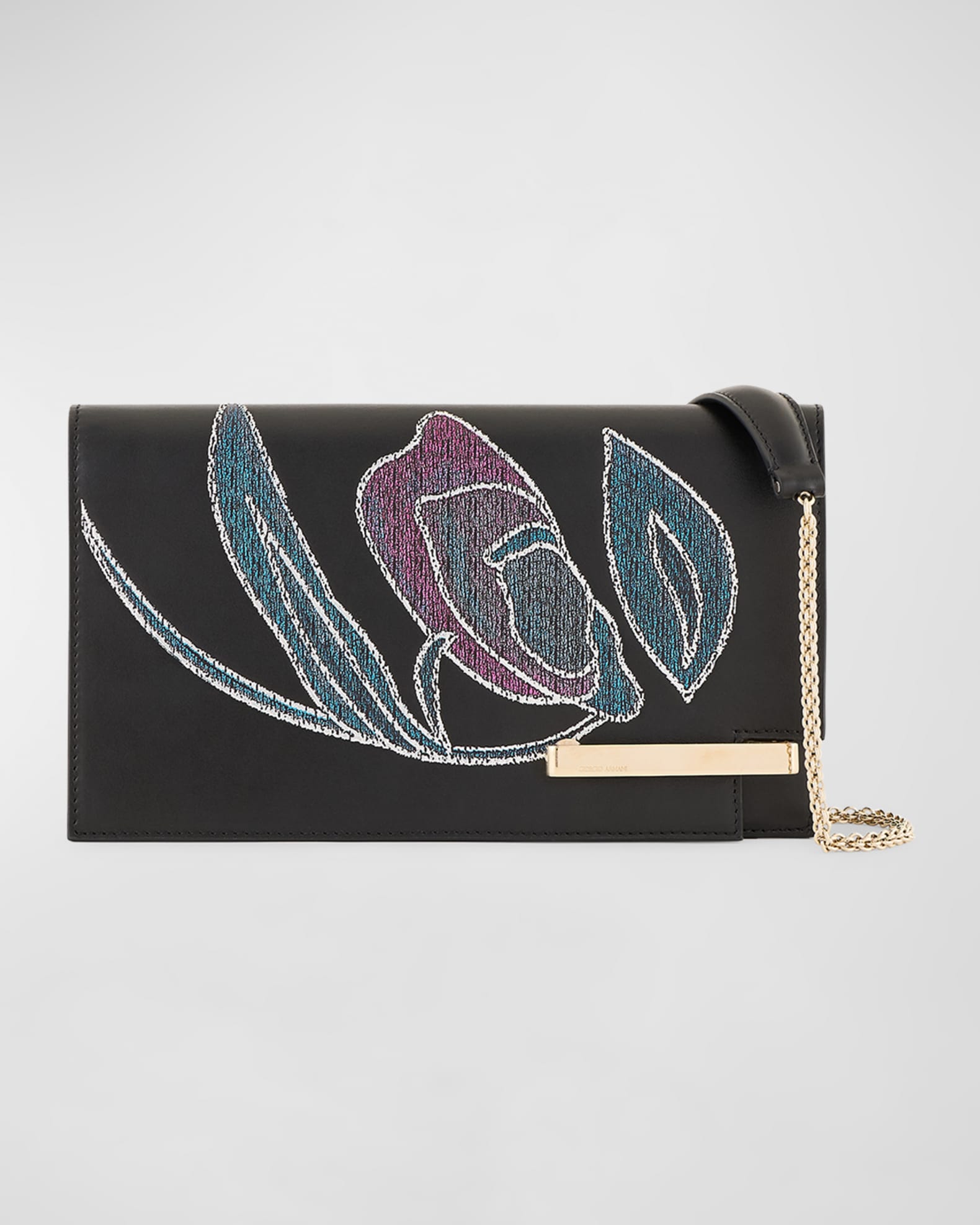 Giorgio Armani Embroidered Leather Clutch Bag Nero Multicolor