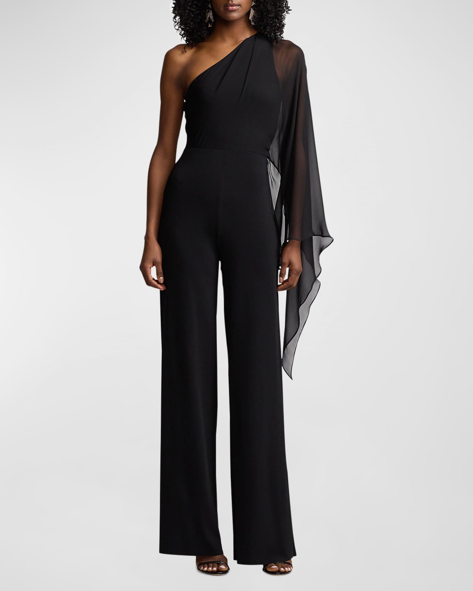 One Shoulder Scarf Sleeve Jumpsuit