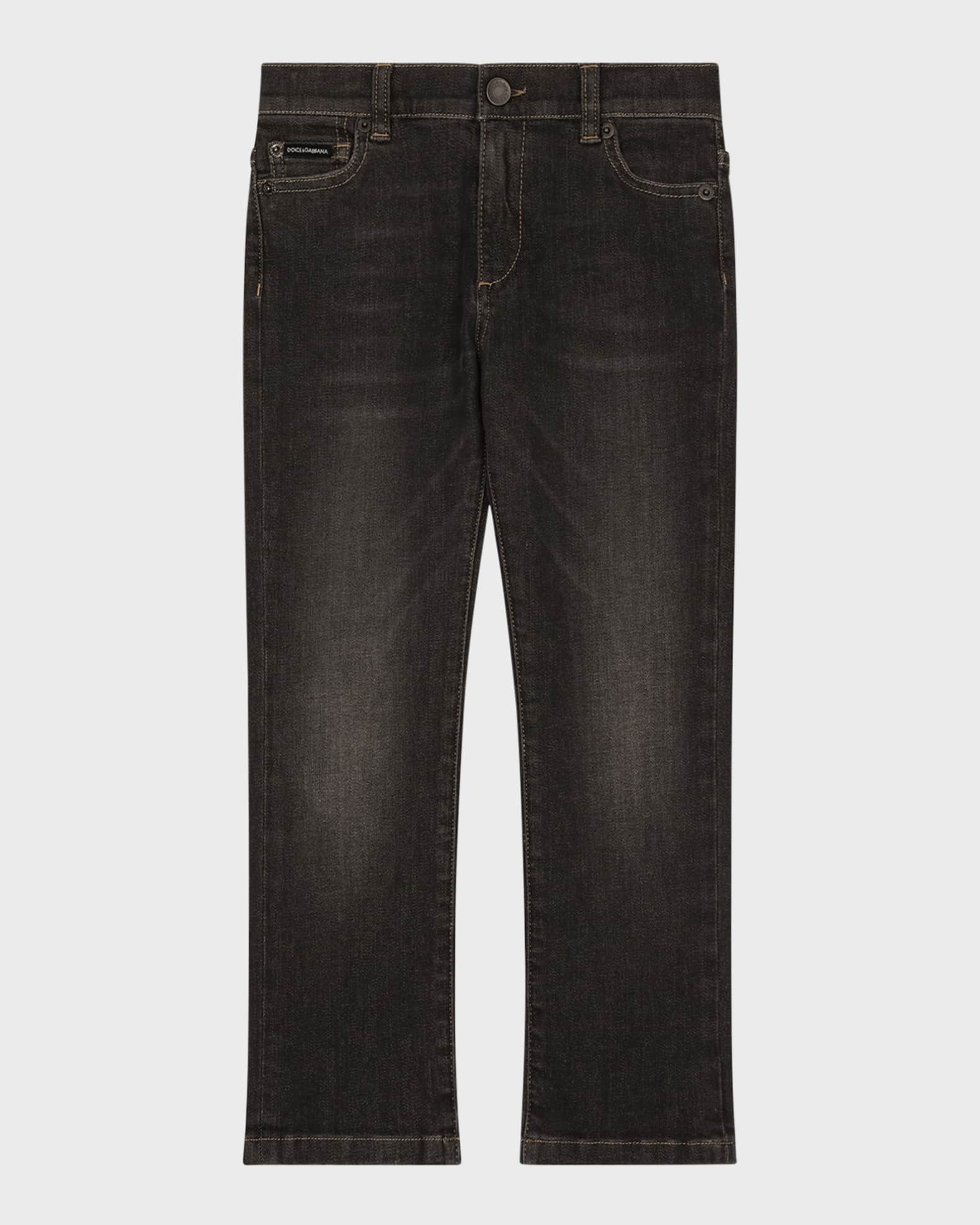 Boy's Dark Wash Logo Plaque Jeans 0