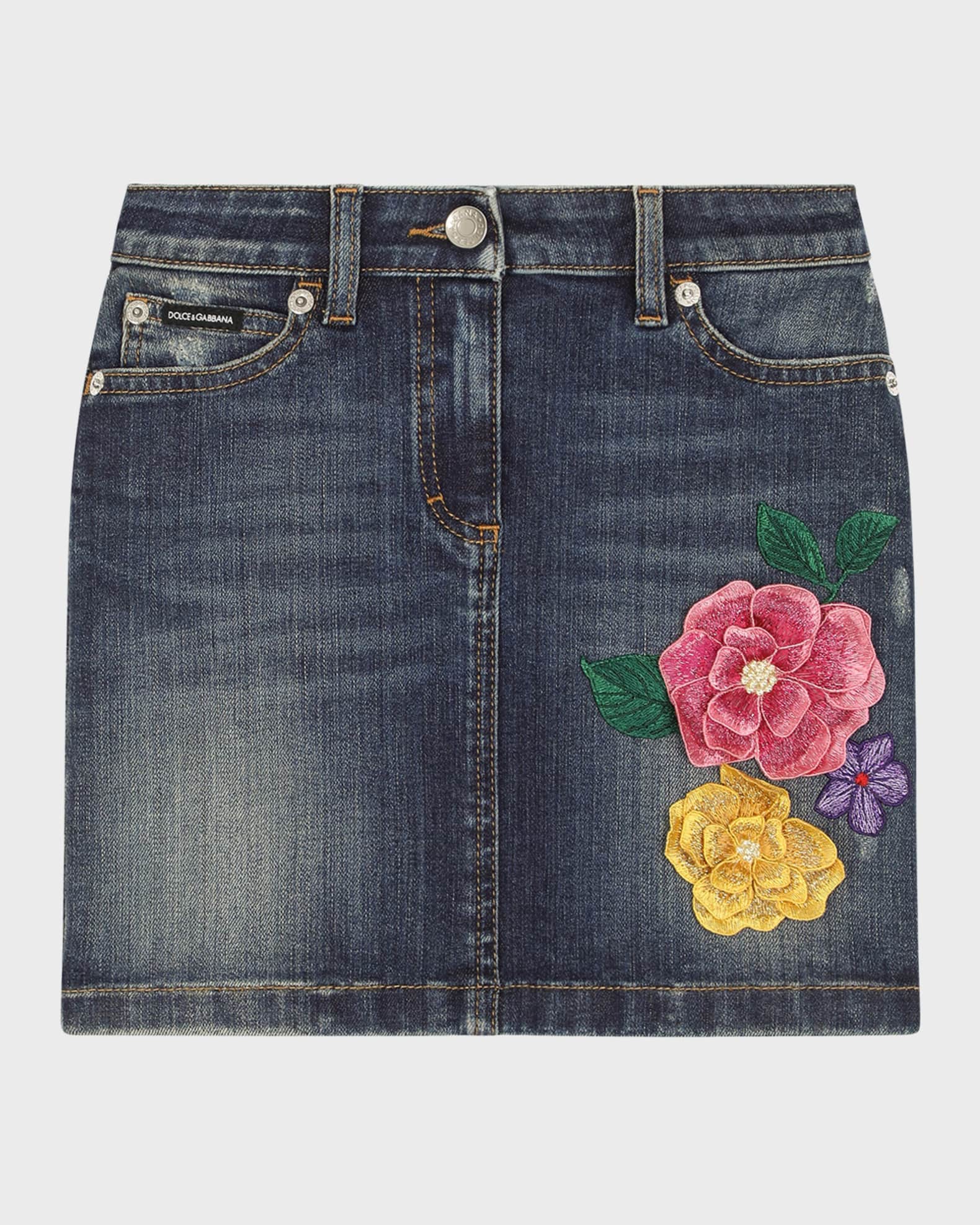 Girl's Denim Skirt W/ Floral Patch 0