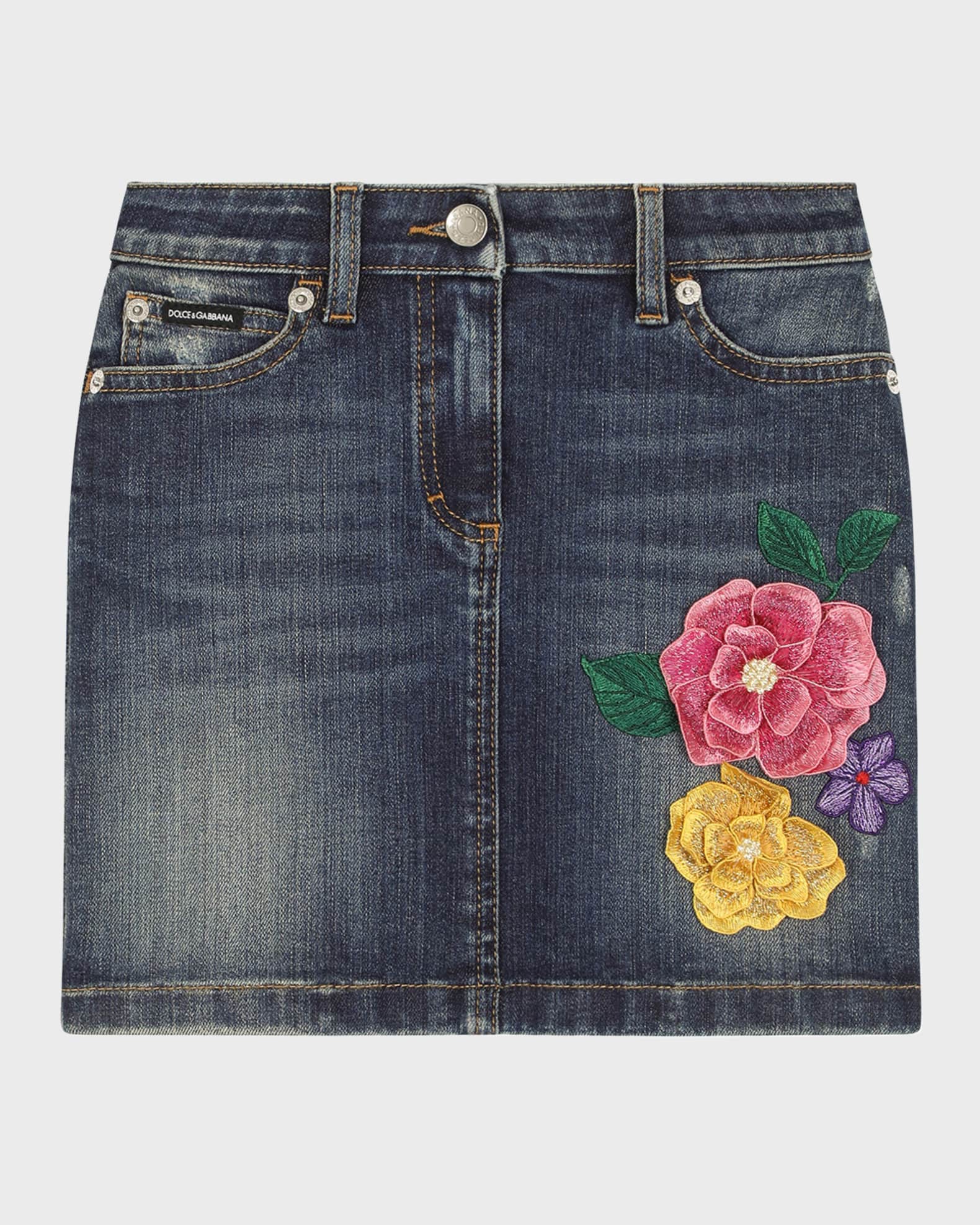 Girl's Denim Skirt W/ Floral Patch 0