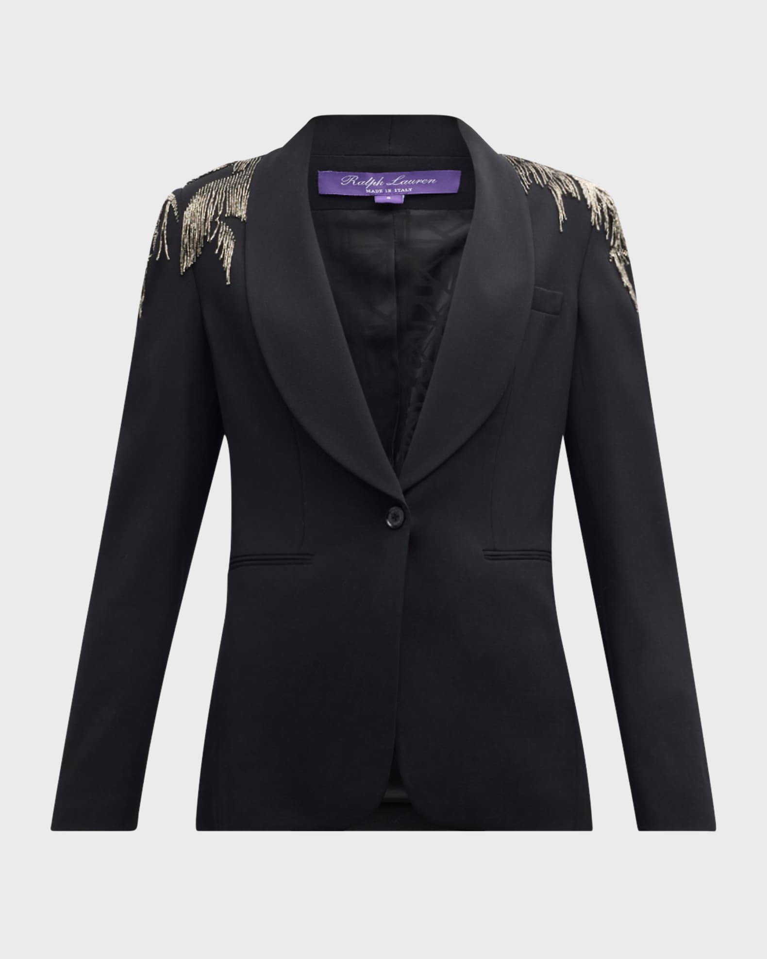 Ralph Lauren Tamara Luxury Wool Crepe Blazer Jacket with Crystal Embellishment Black